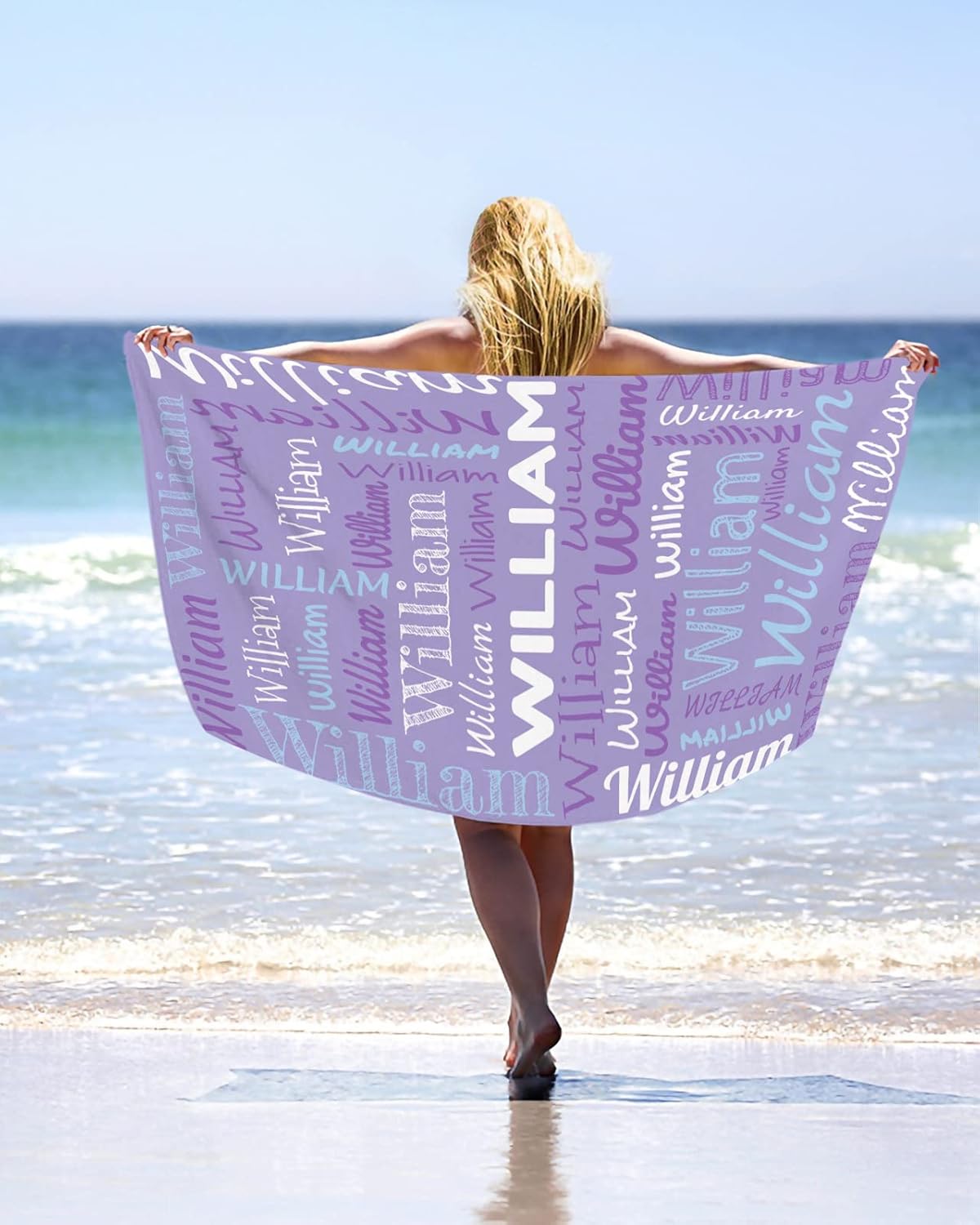 Personalized Purple Beach Towel with Name - Lightweight Microfiber