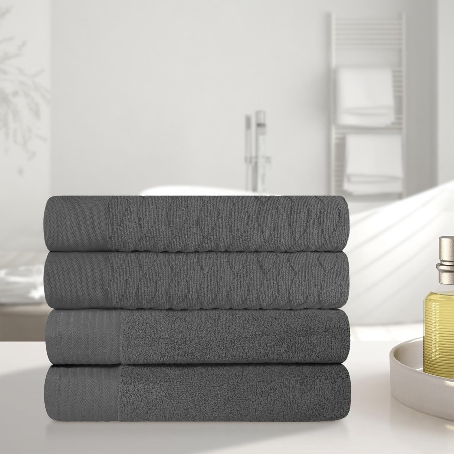 Superior Turkish Cotton Jacquard 4-Piece Bath Towel Set 1