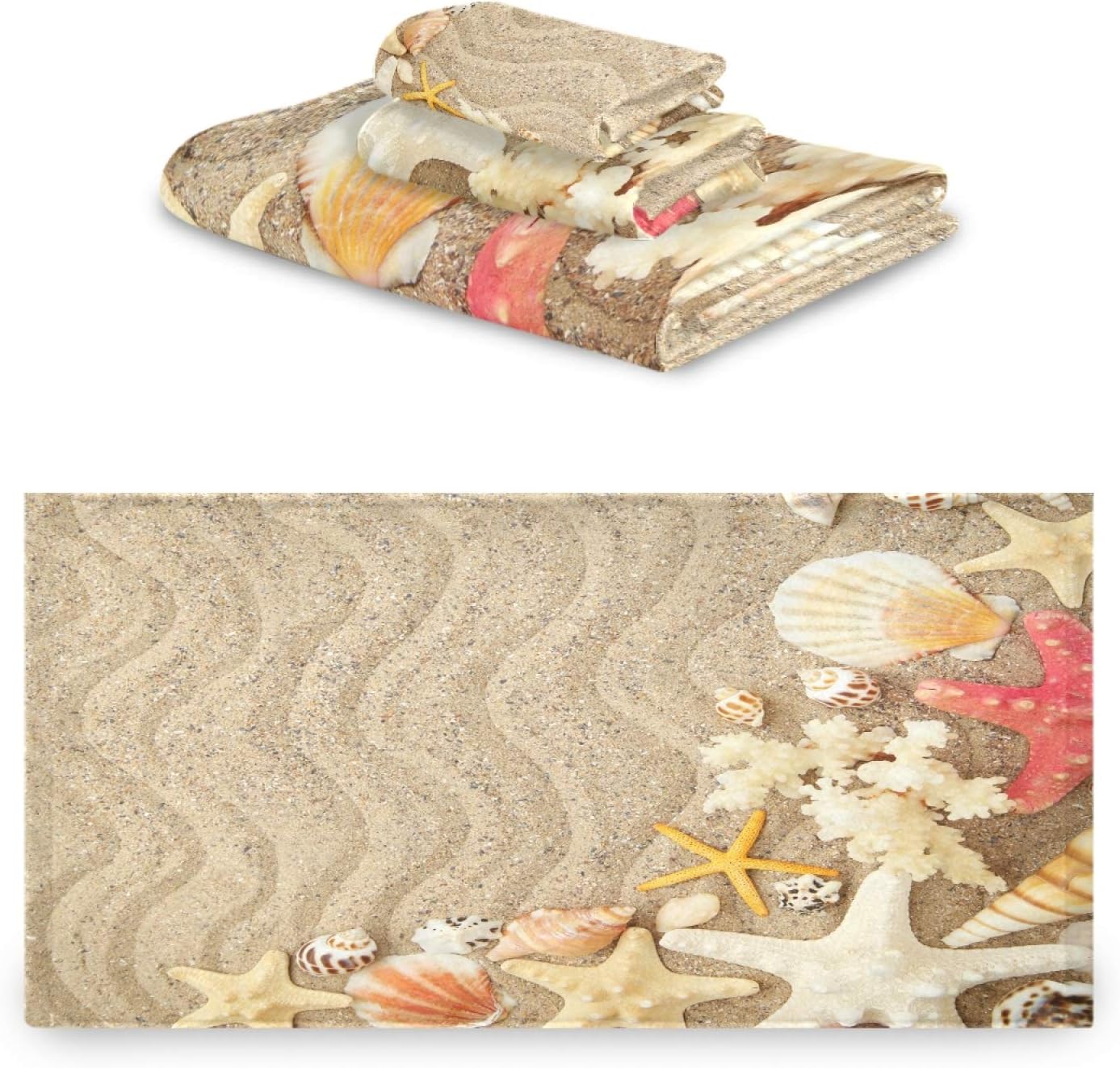 ALAZA Towel Set of 3 Seashells Starfishes