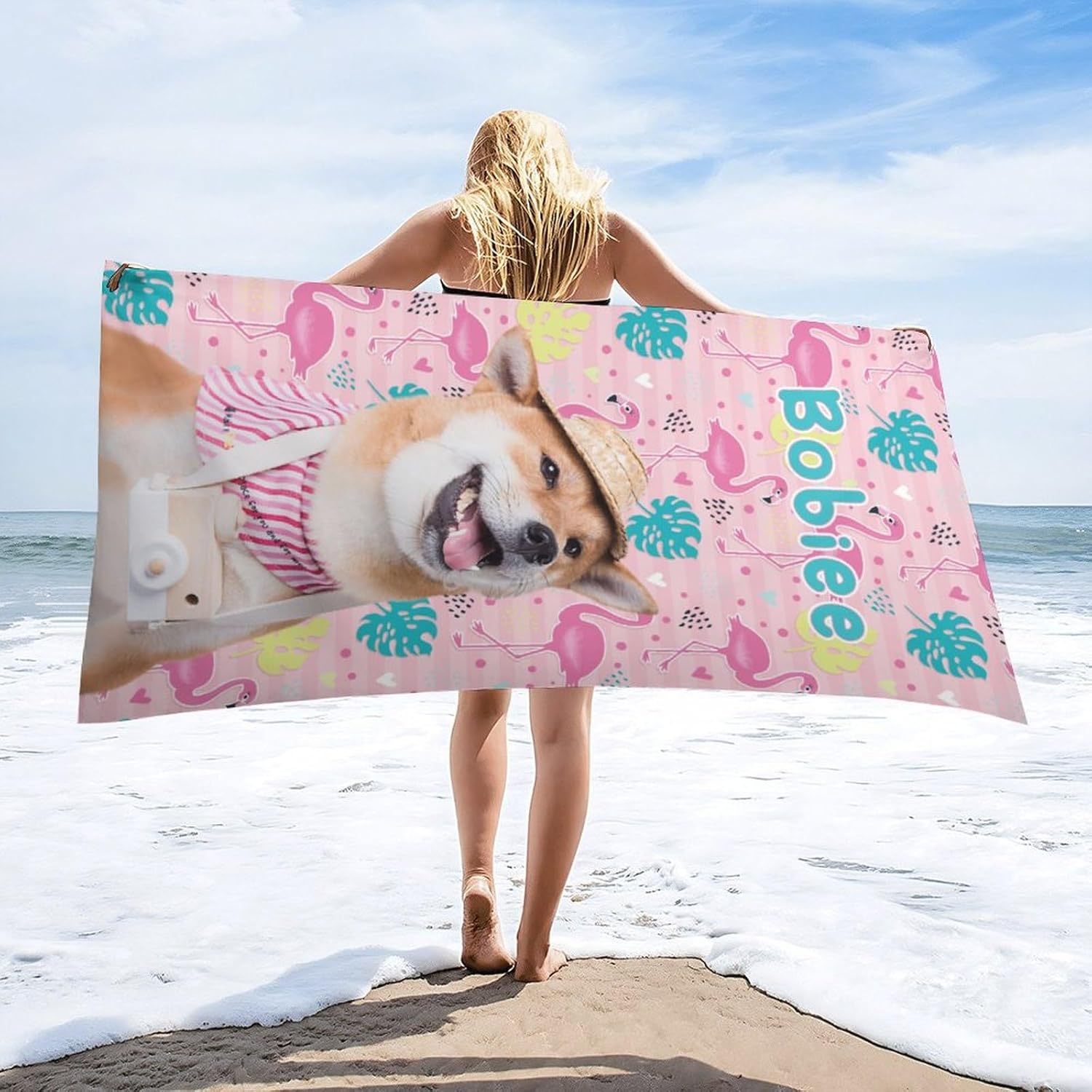 Personalized Dog Beach Towel - Custom Dog Face Pool Towel for Pet Lovers