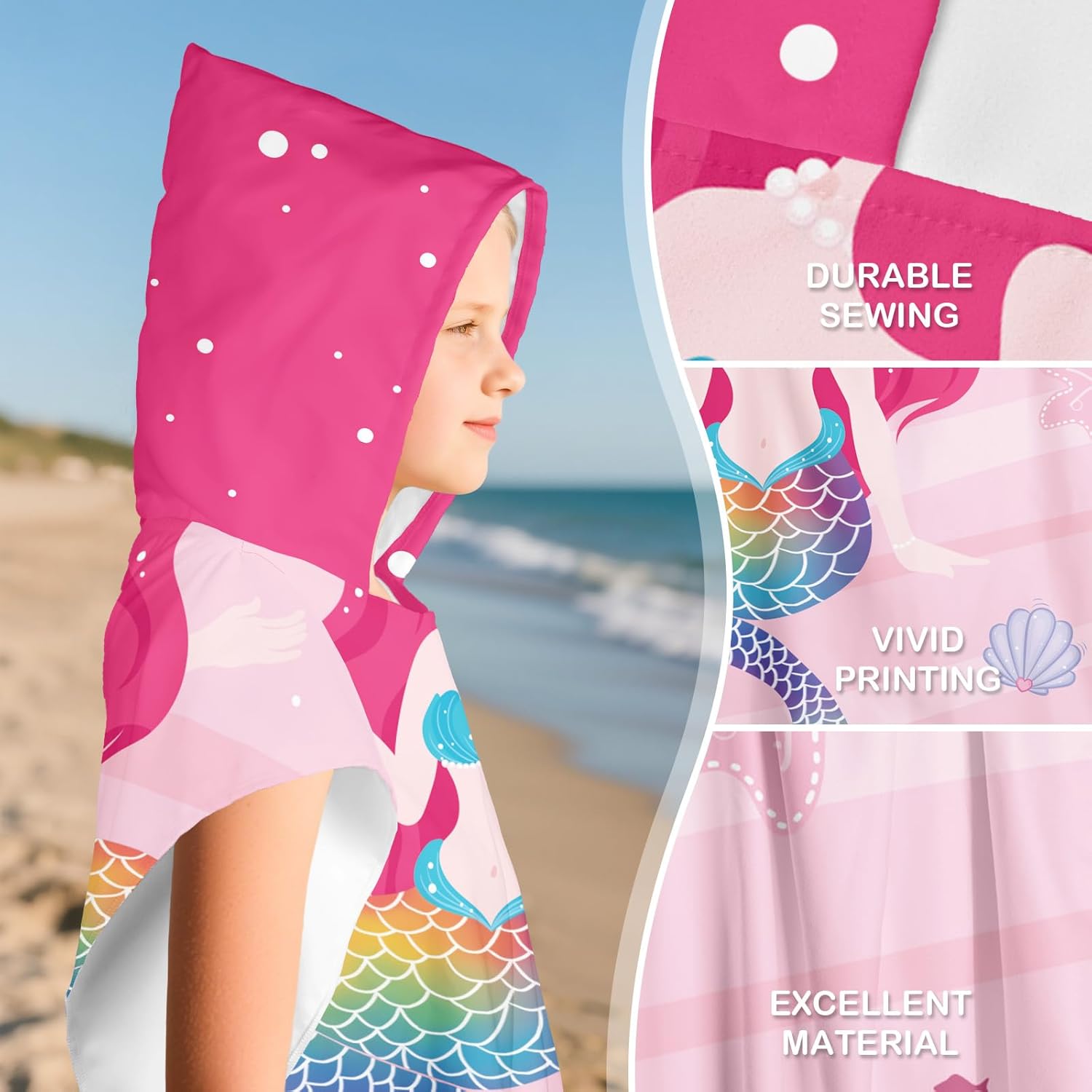 Personalized Kids Beach Towel with Name and Mermaid Design