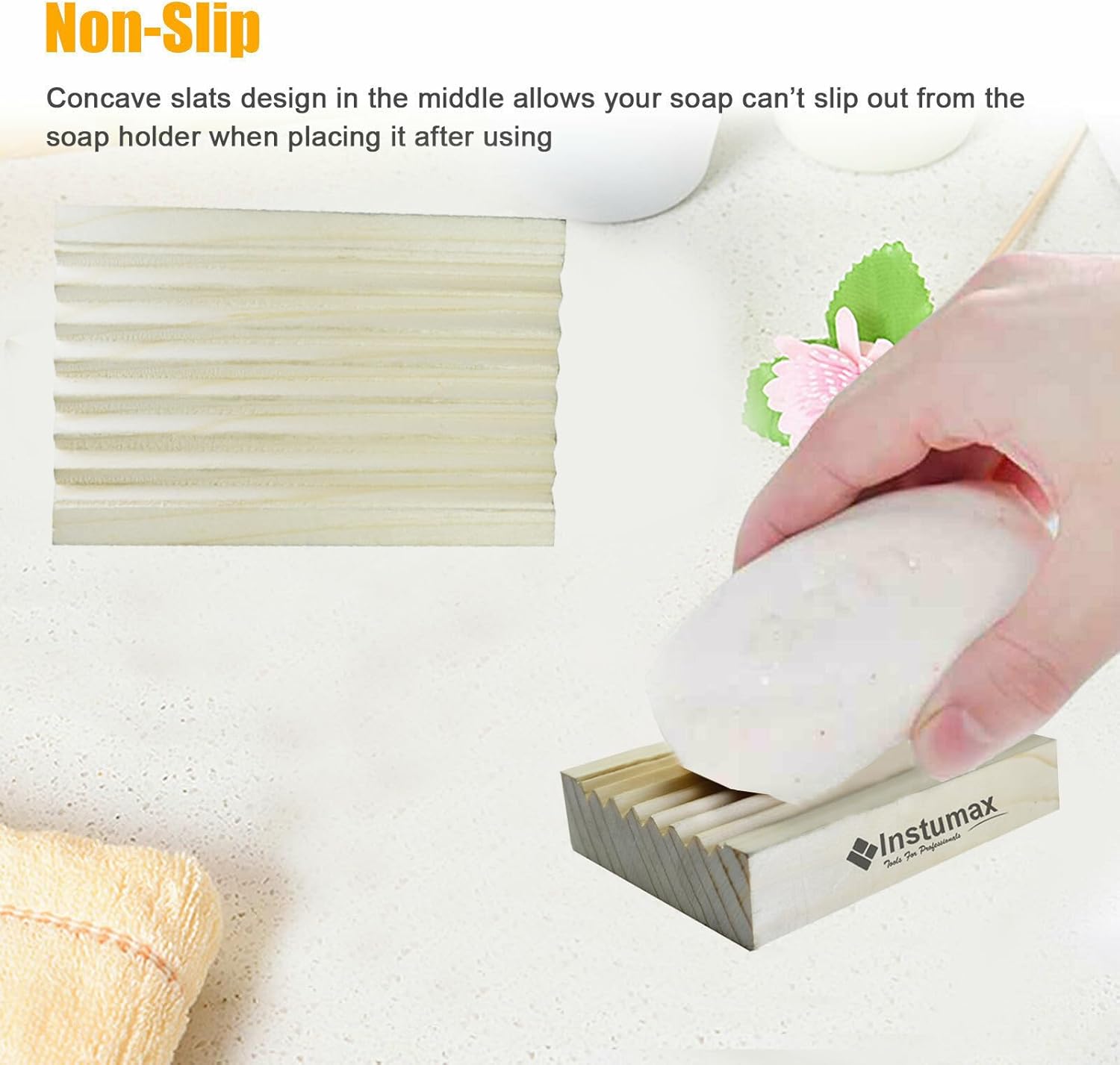 INSTUMAX Wooden Soap Dish with Slanted Waterfall Design