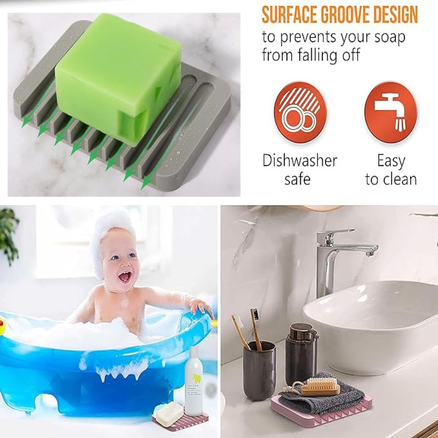 Automatic Draining Soap Tray 2pcs Red Silicone Dish