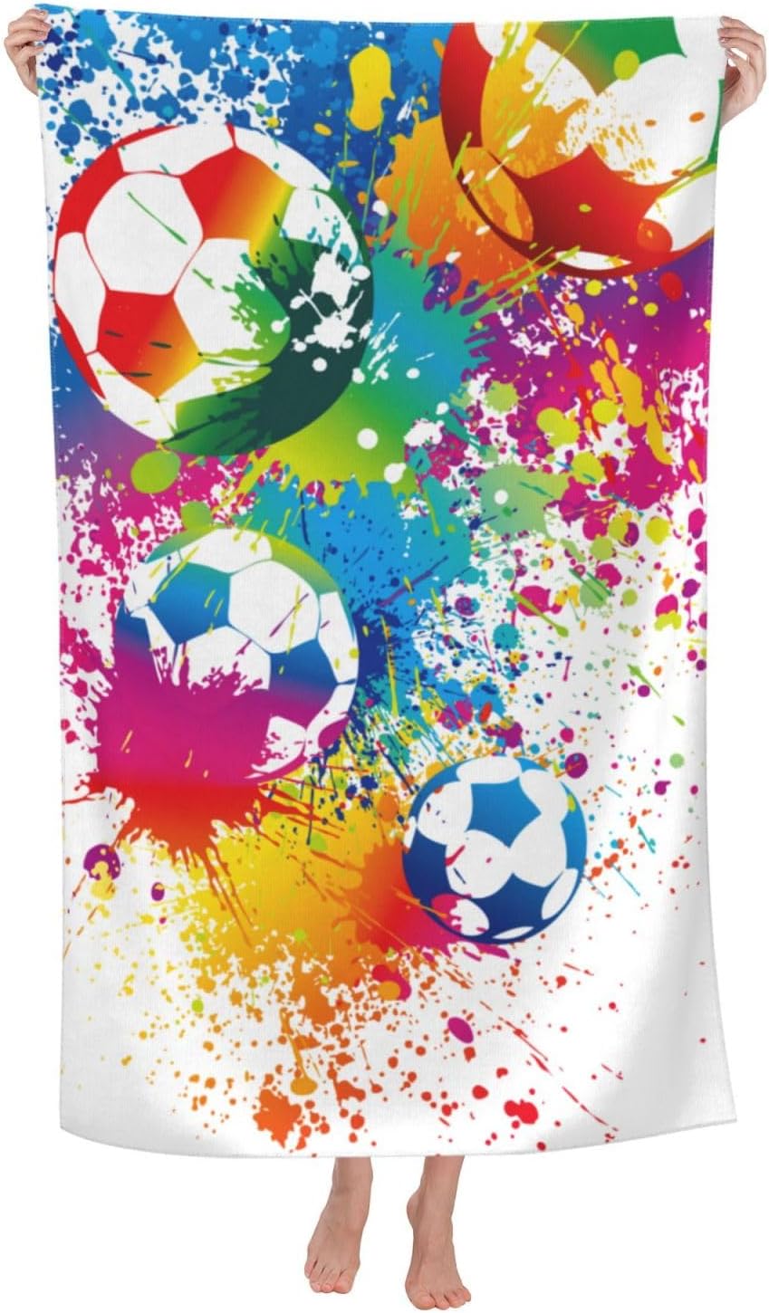 VOOHDDY Colorful Soccer Football Fun Beach Towel