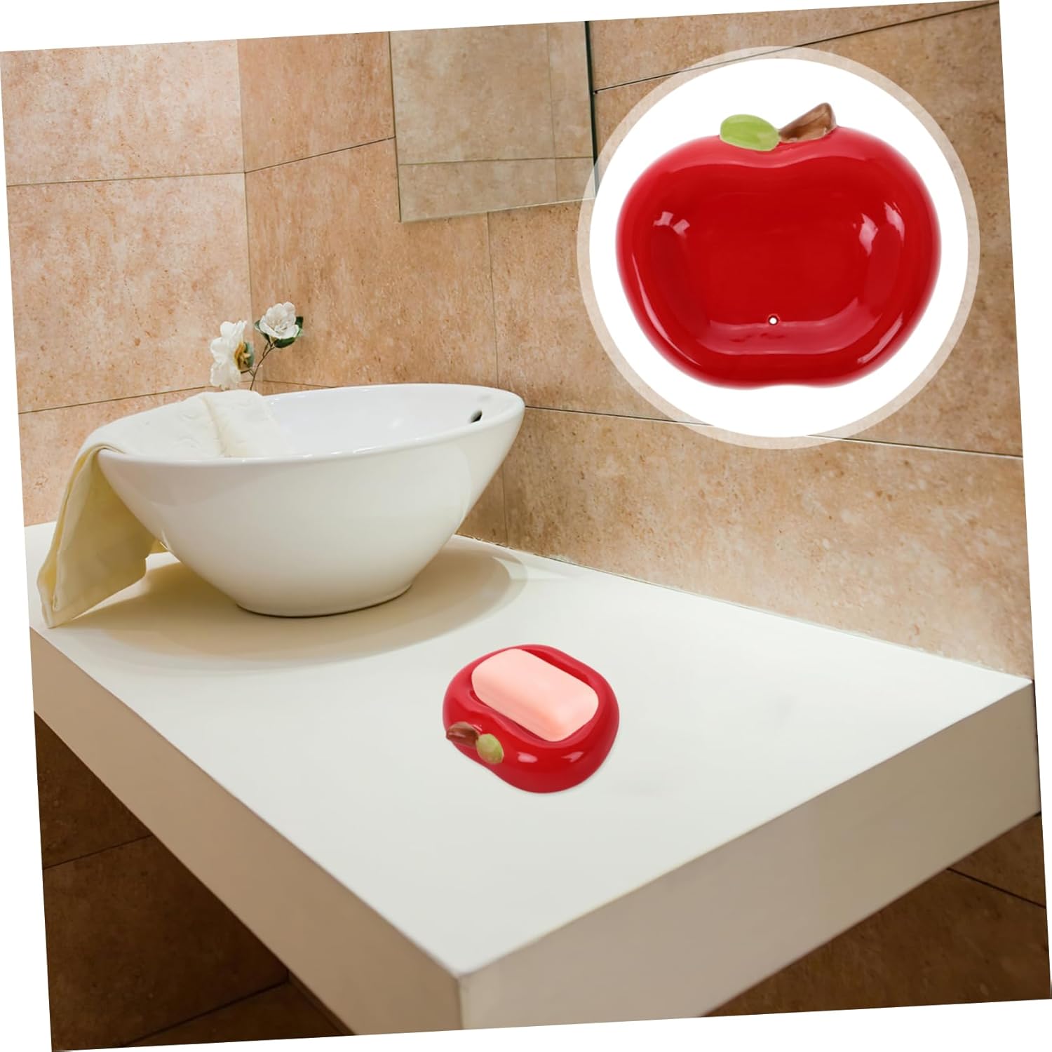 Anneome Ceramic Apple Soap Tray with Drainage