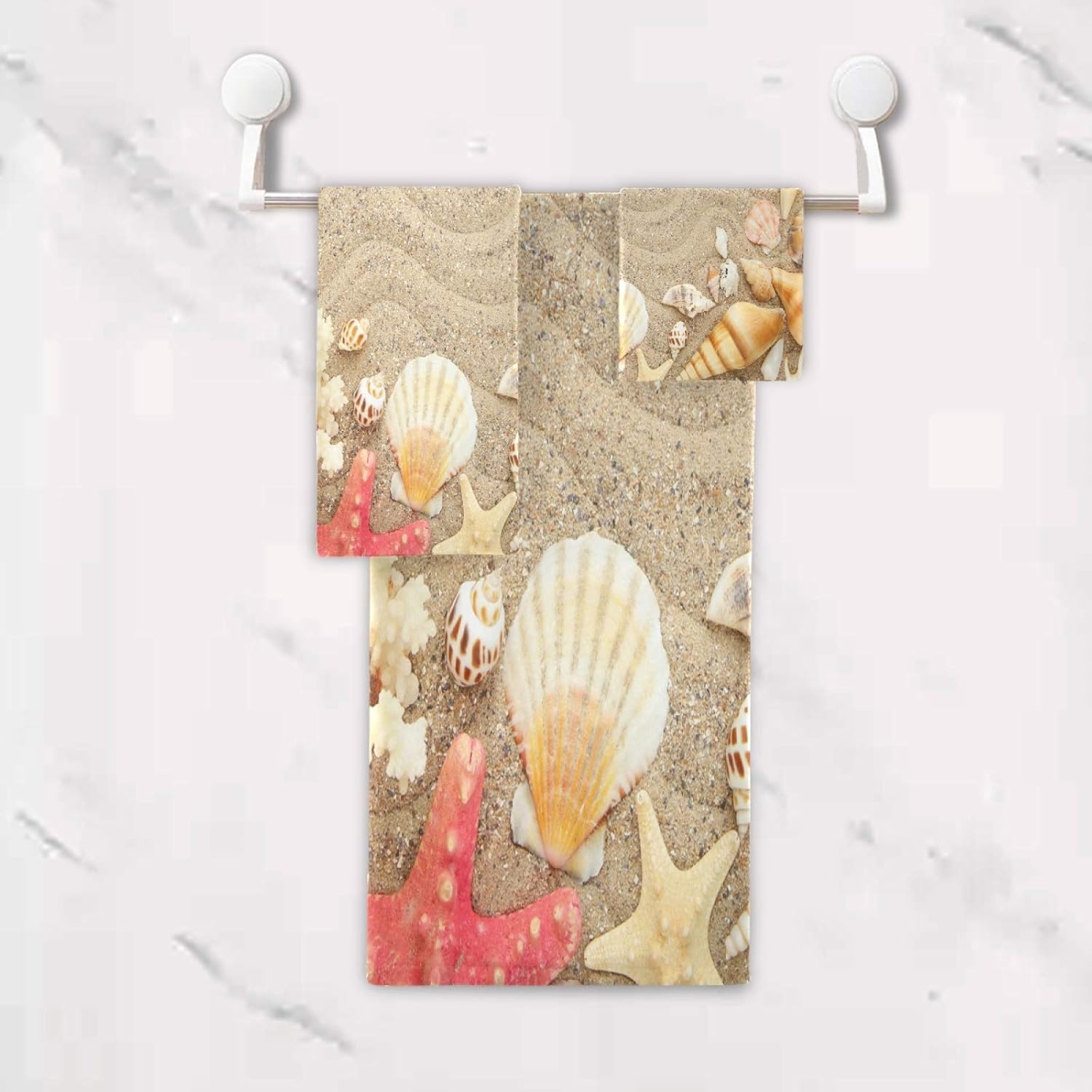 ALAZA Towel Set of 3 Seashells Starfishes