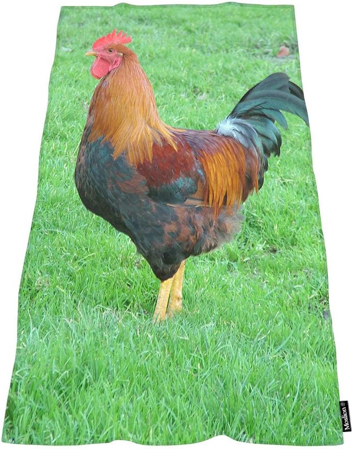 Moslion Comfy Bath Towel Rooster Chicken Green 64x32 Inches 1