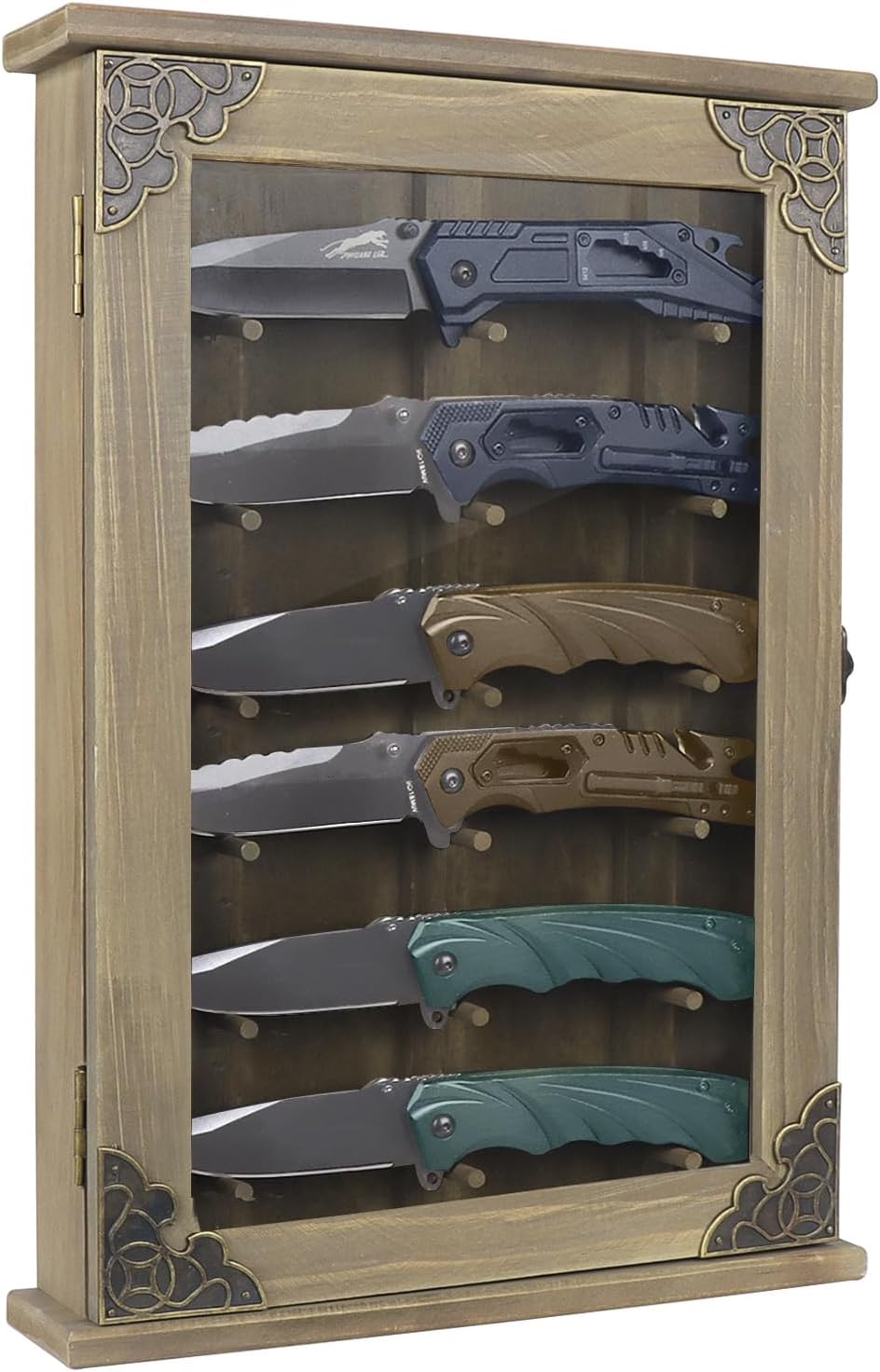 Wooden Knife Shadow Box - Wall Mounted Knife Case for Collectors