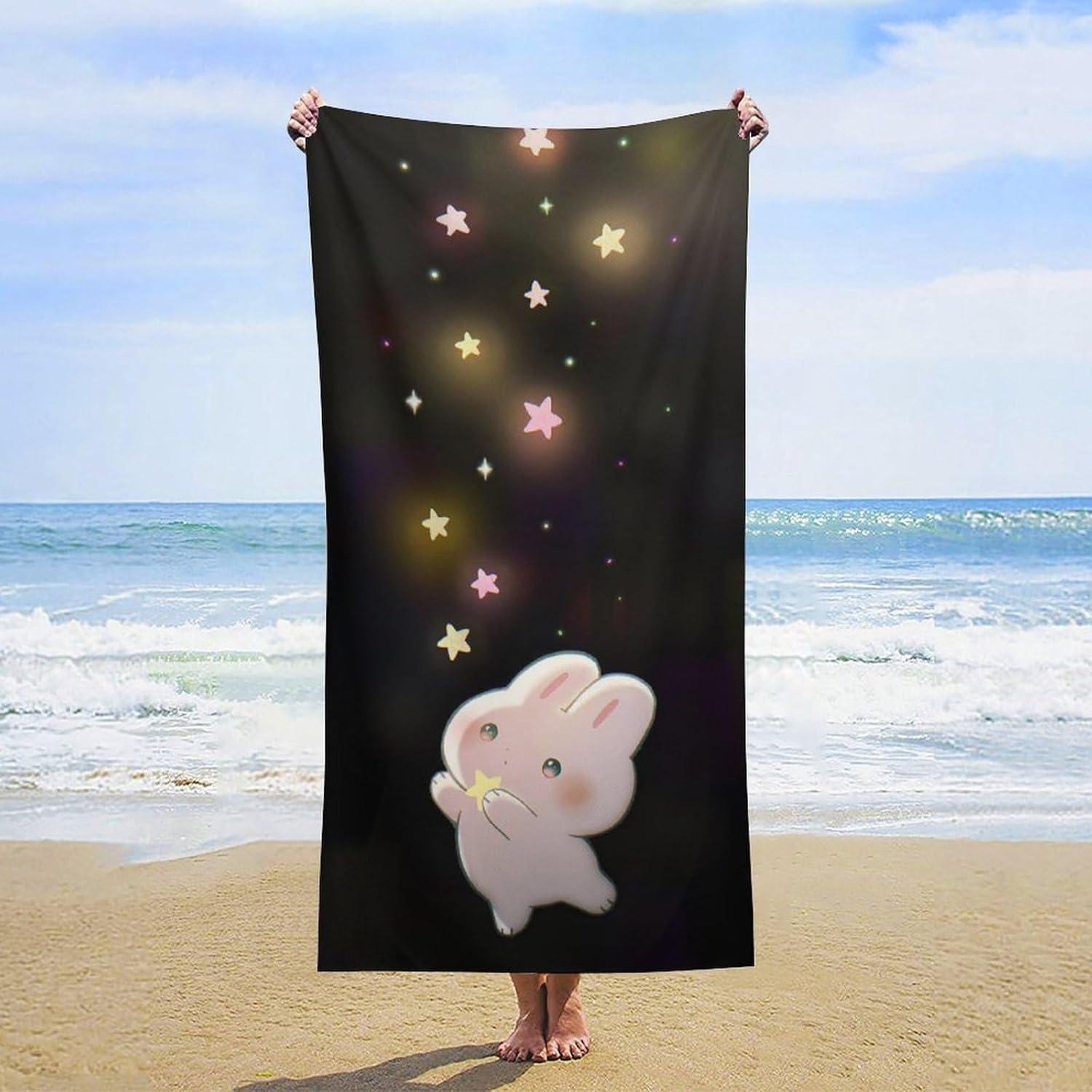 Cute Rabbit Fluffy Beach Towel 32x64 Inch 1