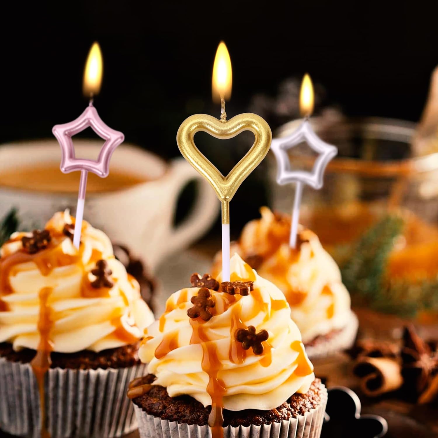 BoKin Birthday Cake Candles Set 6 Stars 3 Hearts