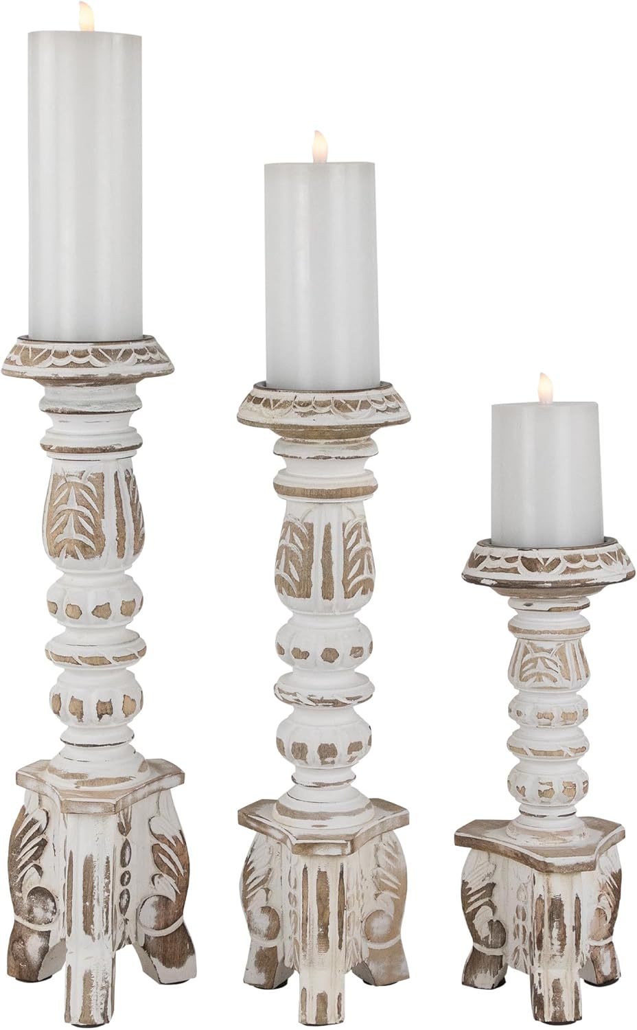 Northlight 3-Piece Brushed White Wooden Candleholder Set