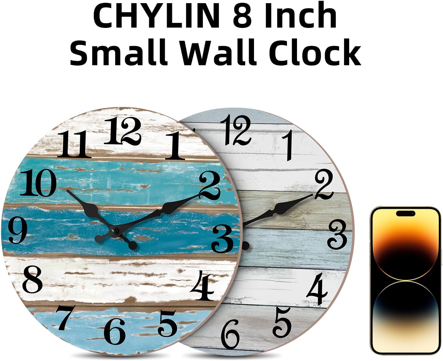 CHYLIN Silent Wall Clock 8 Rustic Decorative