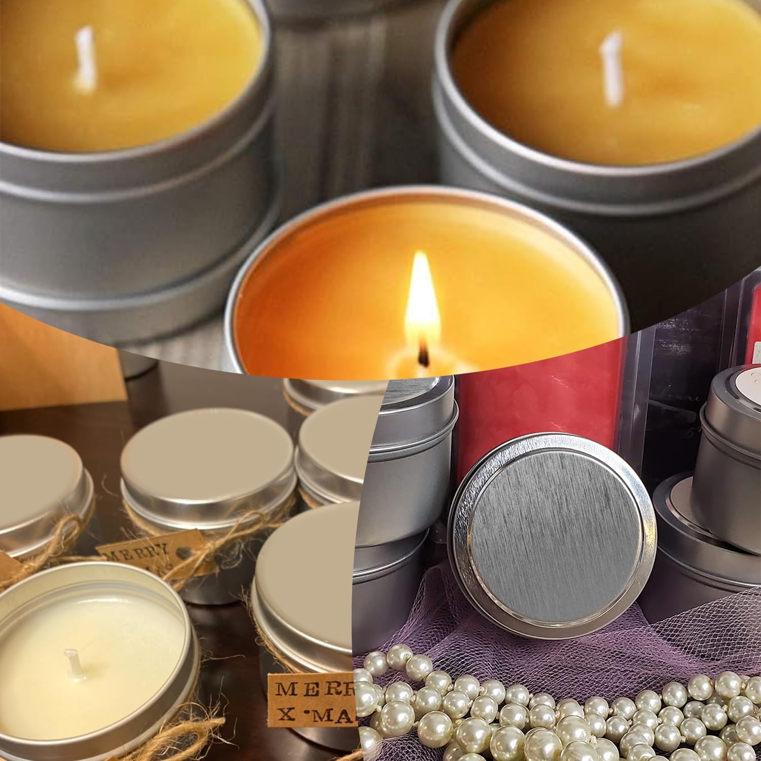 GENHAKON 48-Pack 4 oz Silvery Candle Tins