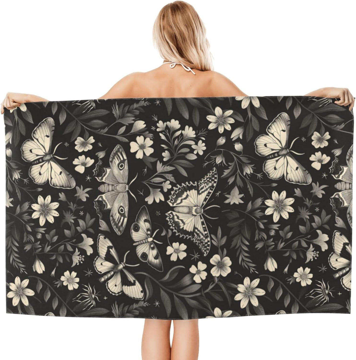Retro Moth Beach Towel 32x52in Microfiber Quick Dry Sand Free