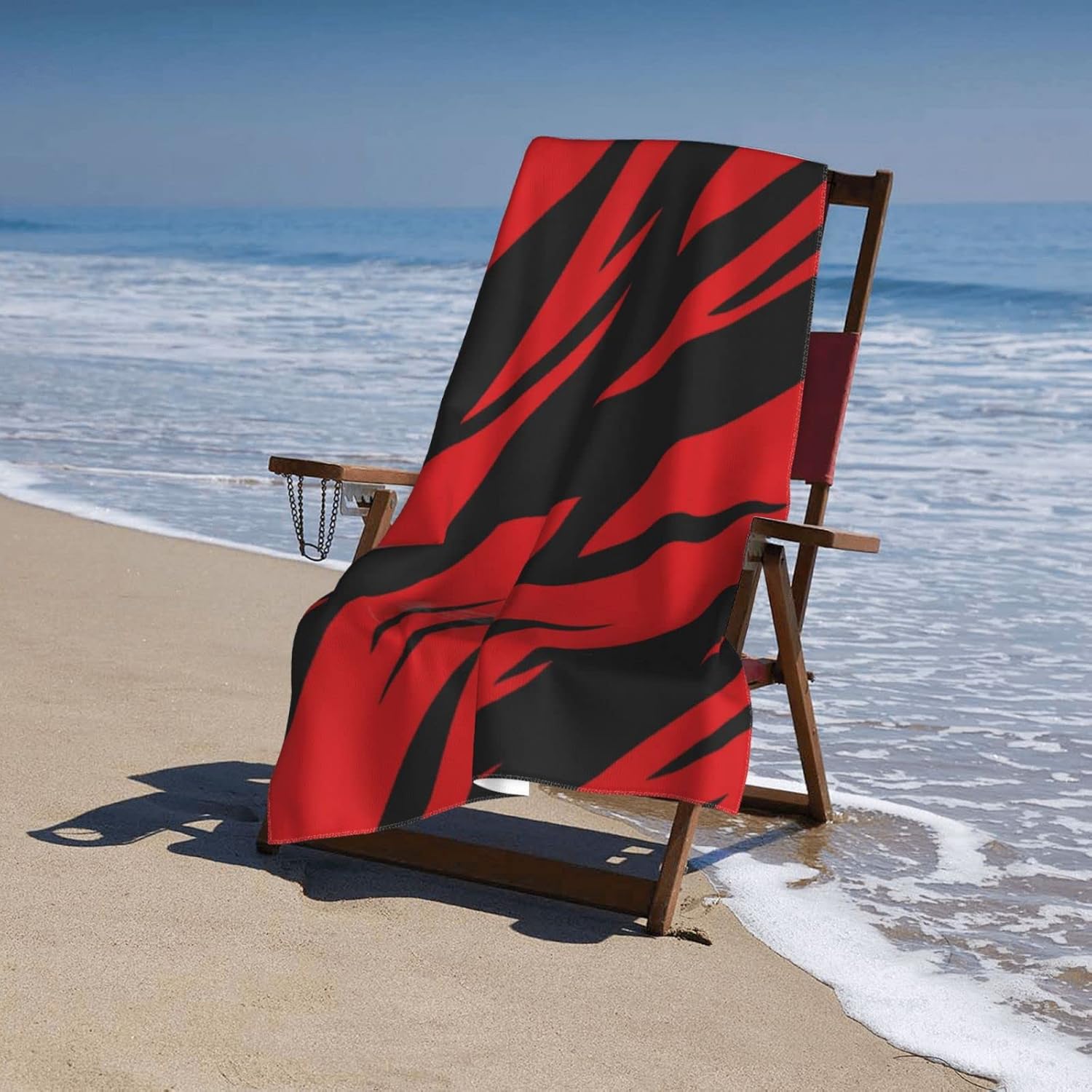 Tiger Stripes Red and Black Beach Towels Oversized