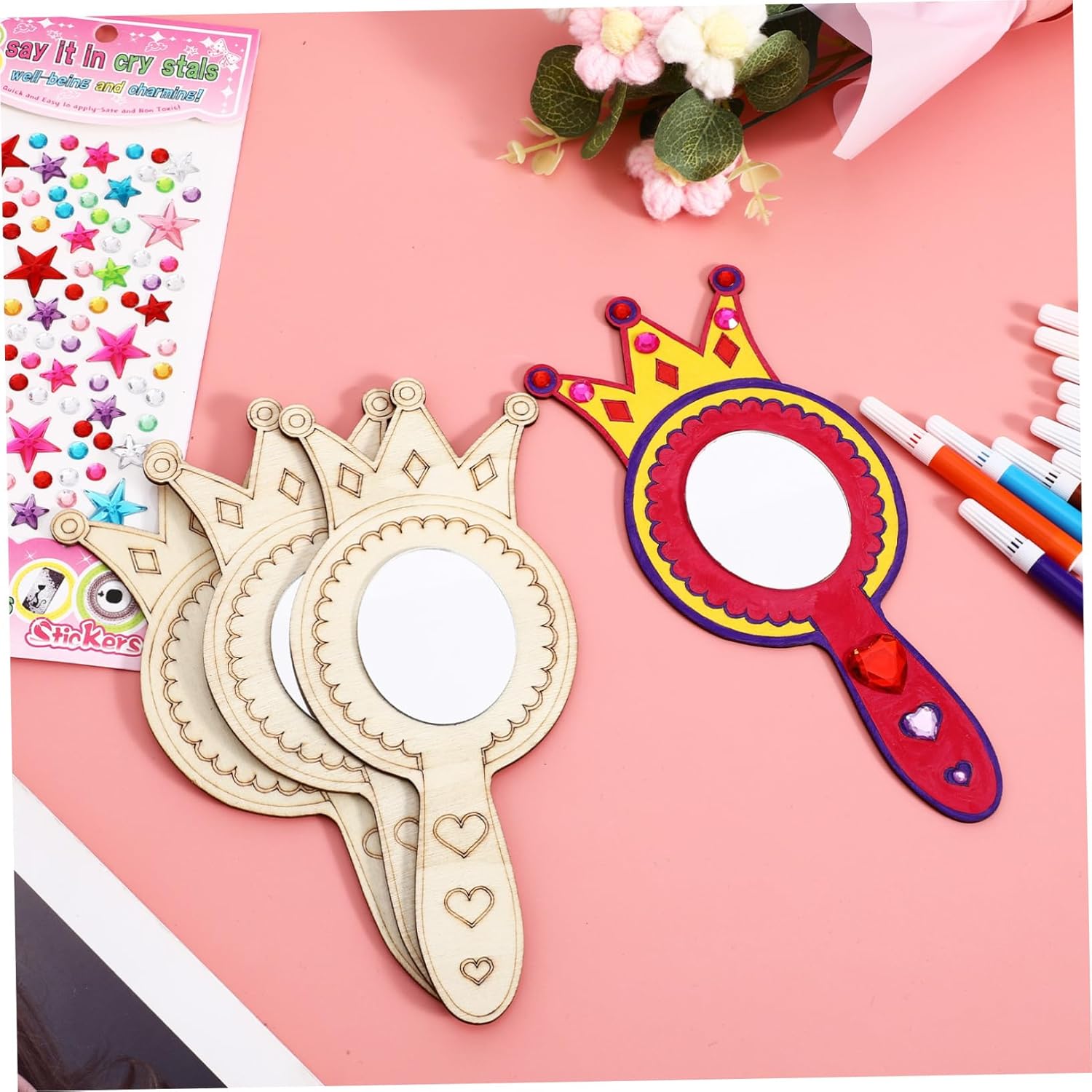 BESPORTBLE Wooden Handmade Mirrors for Boys Girls DIY Craft Set