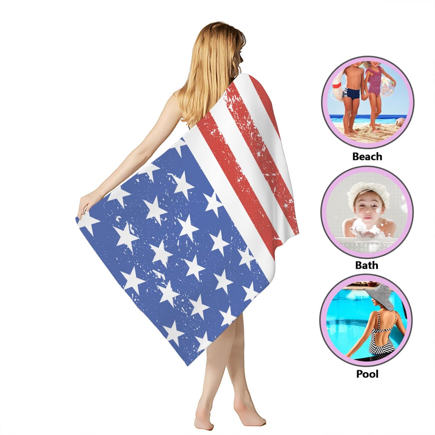 SUNUAN American Flag Beach Towel 52x33