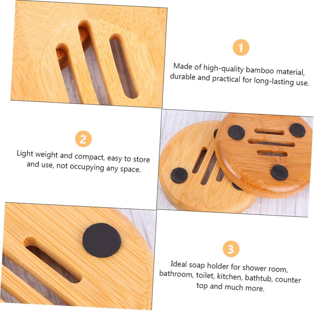 IMIKEYA 3pcs Round Bamboo Soap Dish Holder for Bathroom Kitchen