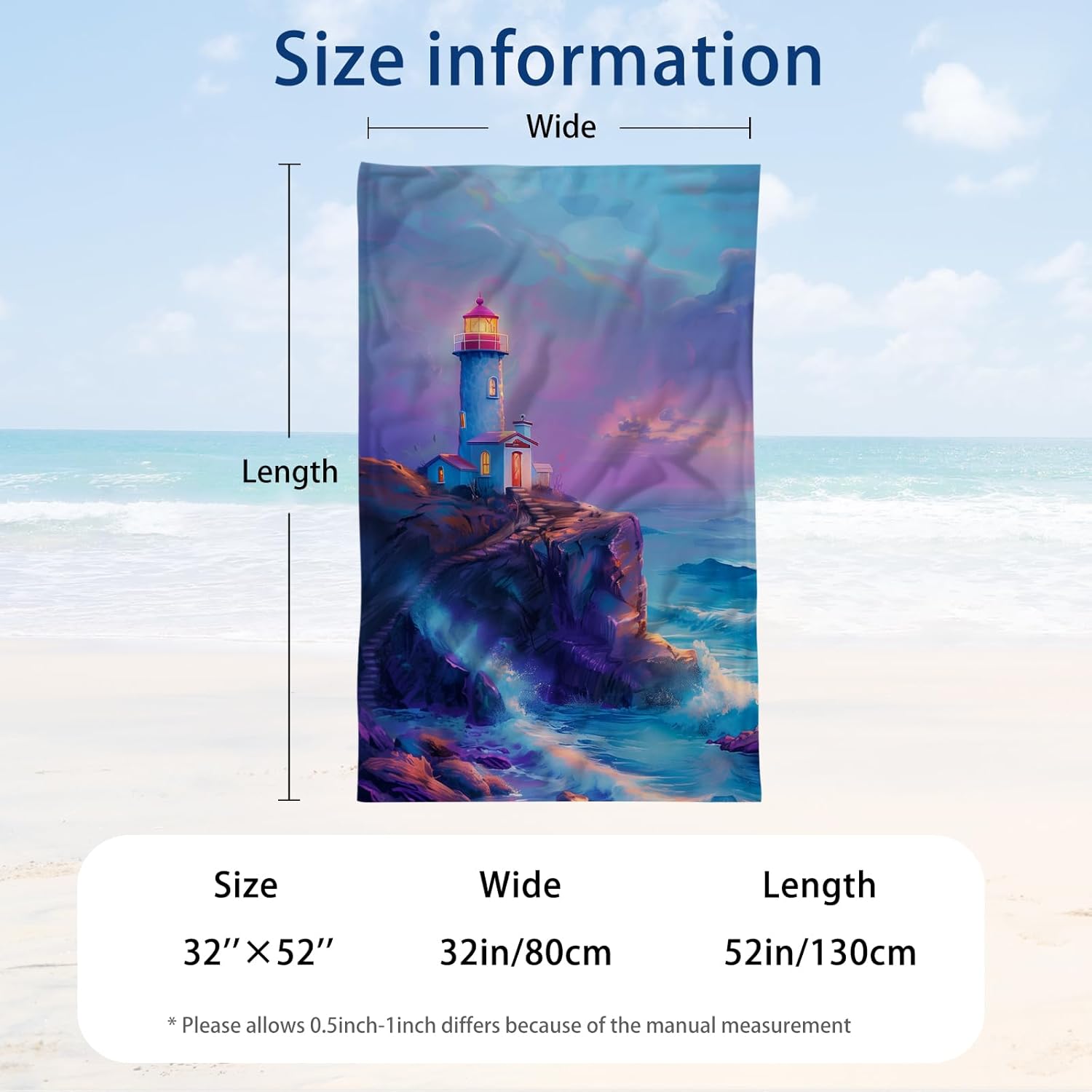 WZOMT Microfiber Beach Towel - Purple Lighthouse Design