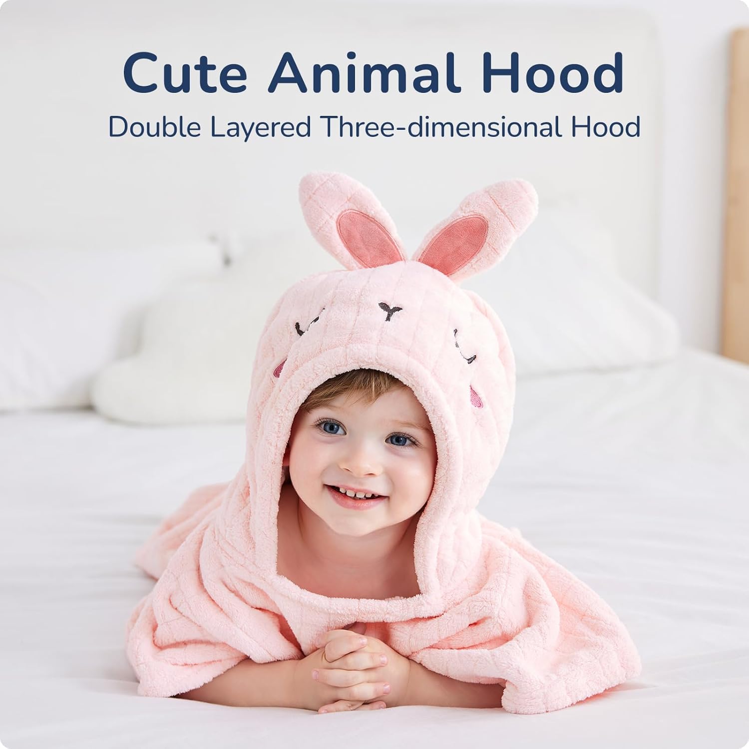 USBettas Kids Towel Poncho - Soft Coral Fleece with Bunny Design