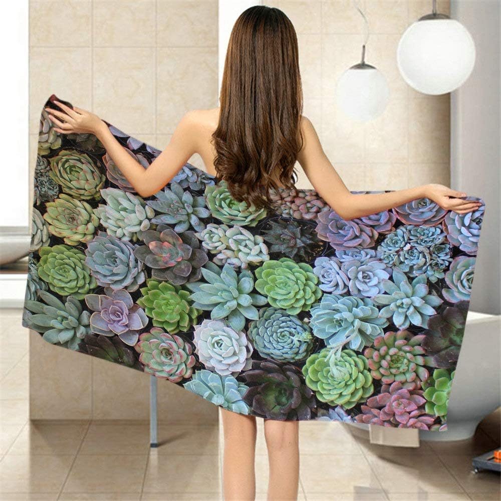 Moslion Comfy Bath Towel with Cute Succulent Design