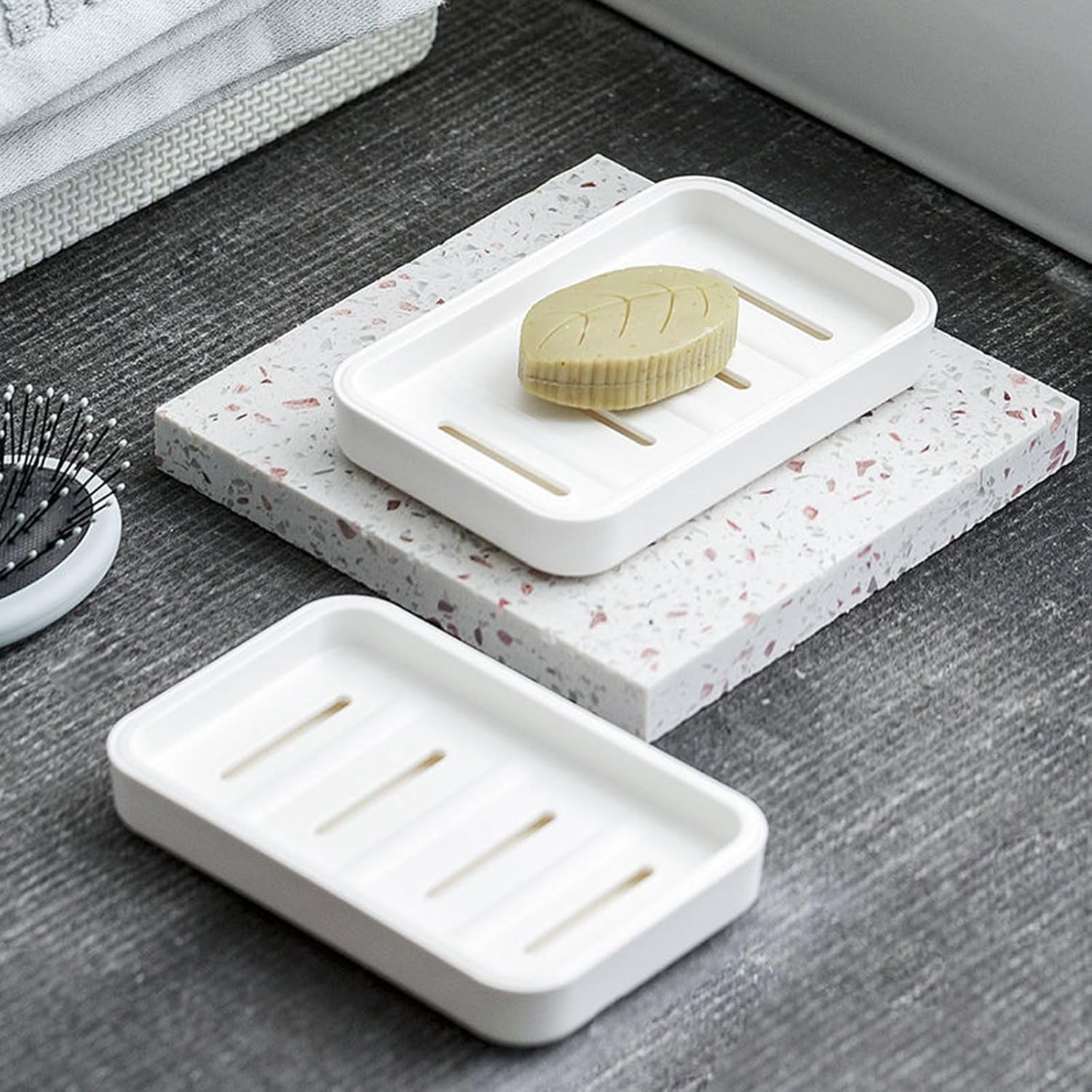 2PCS Soap Dish with Drain Container for Shower and Kitchen