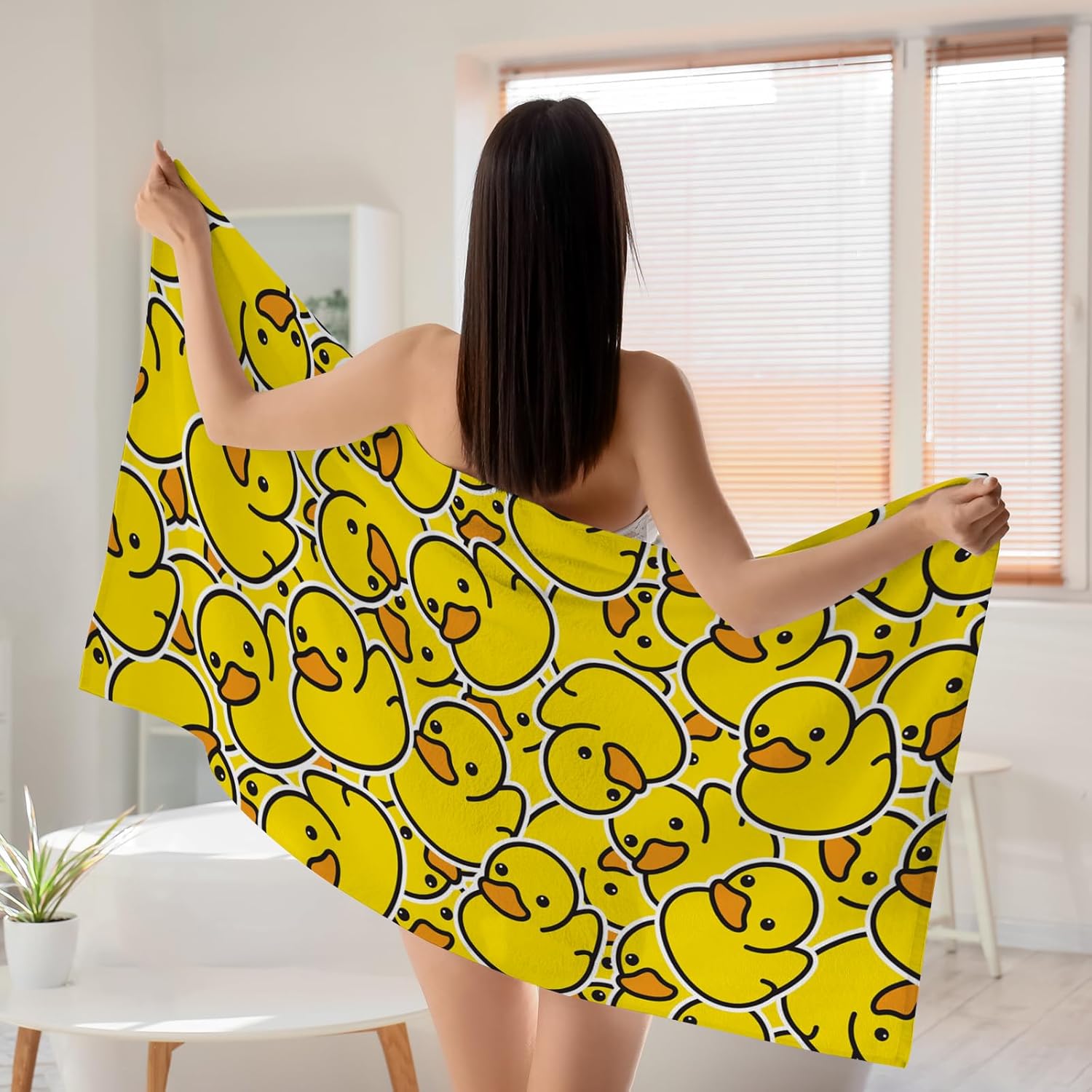 WZOMT Microfiber Beach Towel with Yellow Rubber Duck Design