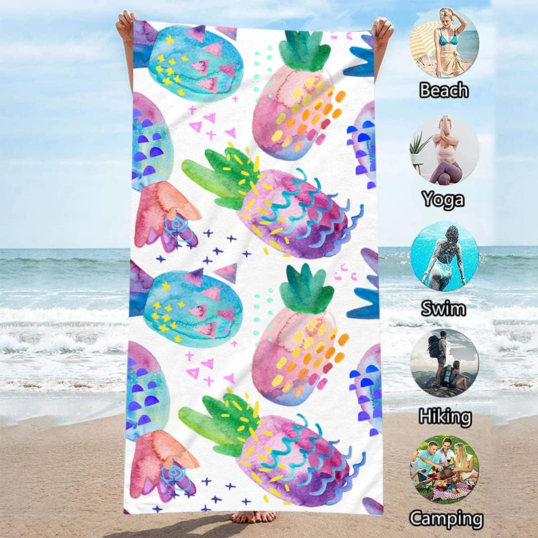 Pineapple Print Beach Towel Quick Dry Sand Free for Women