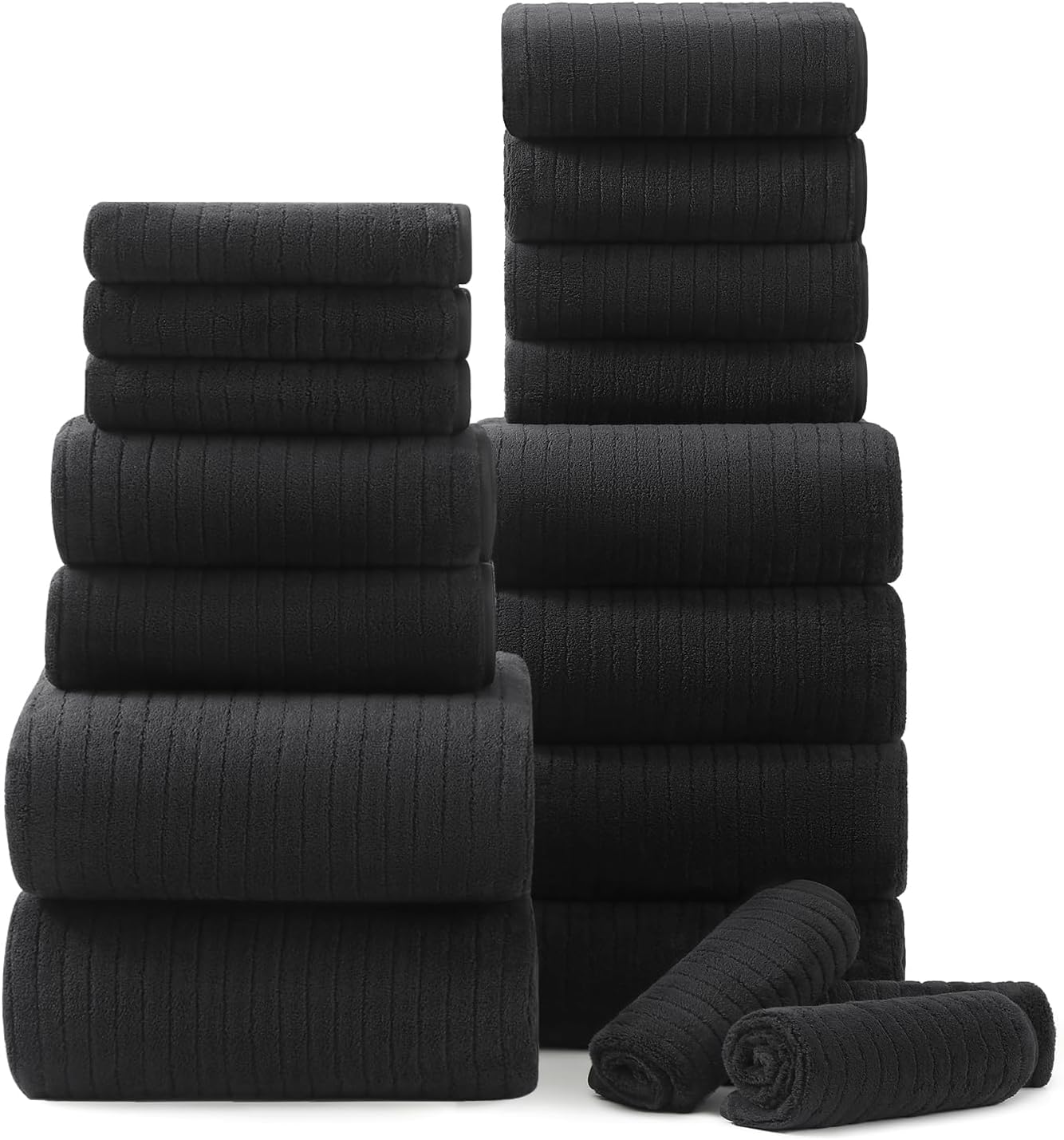 18 Piece Super Soft Bath Towels Set - Black