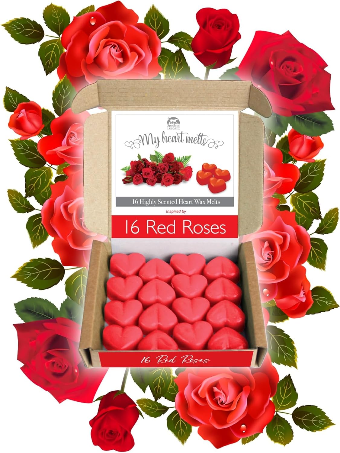16 Red Roses Wax Melts - Heart Shaped Valentine Gifts