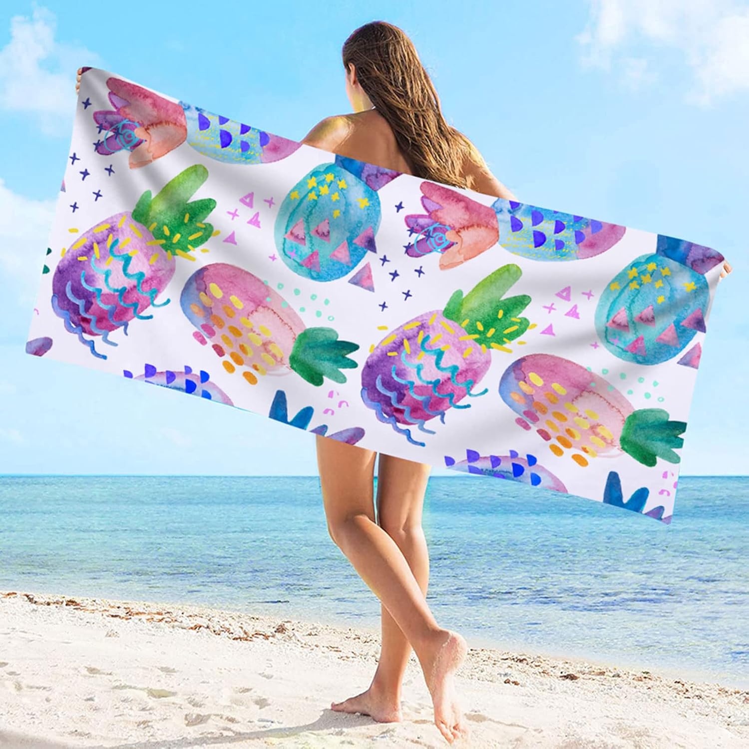 Pineapple Print Beach Towel Quick Dry Sand Free for Women