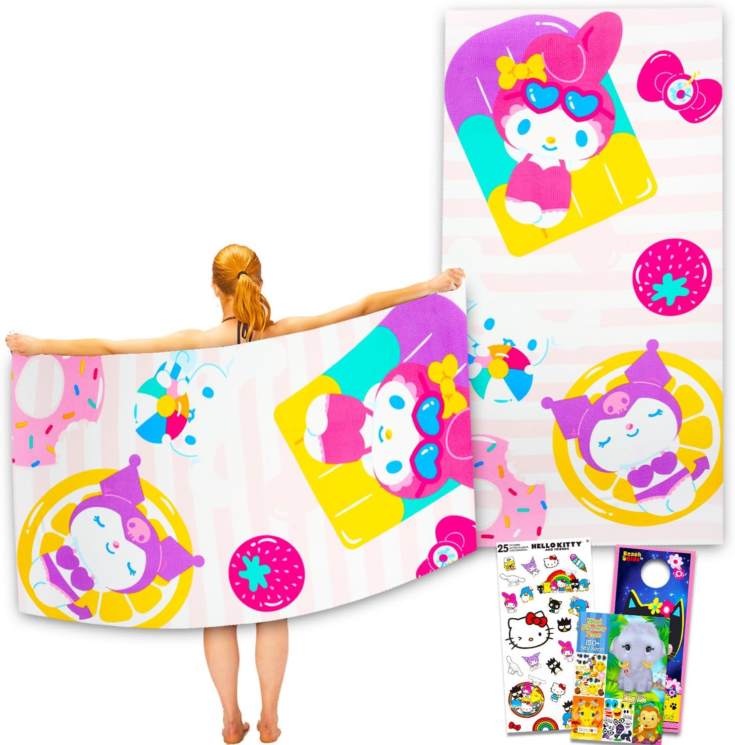 My Melody and Kuromi Beach Towel Set for Kids and Adults