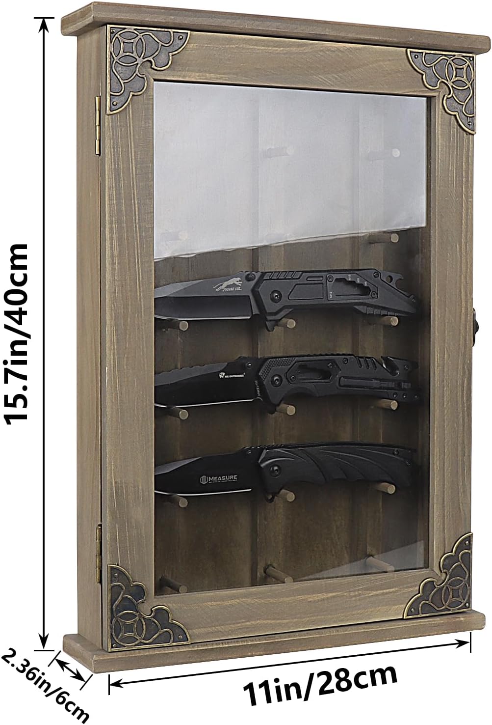 Wooden Knife Shadow Box - Wall Mounted Knife Case for Collectors