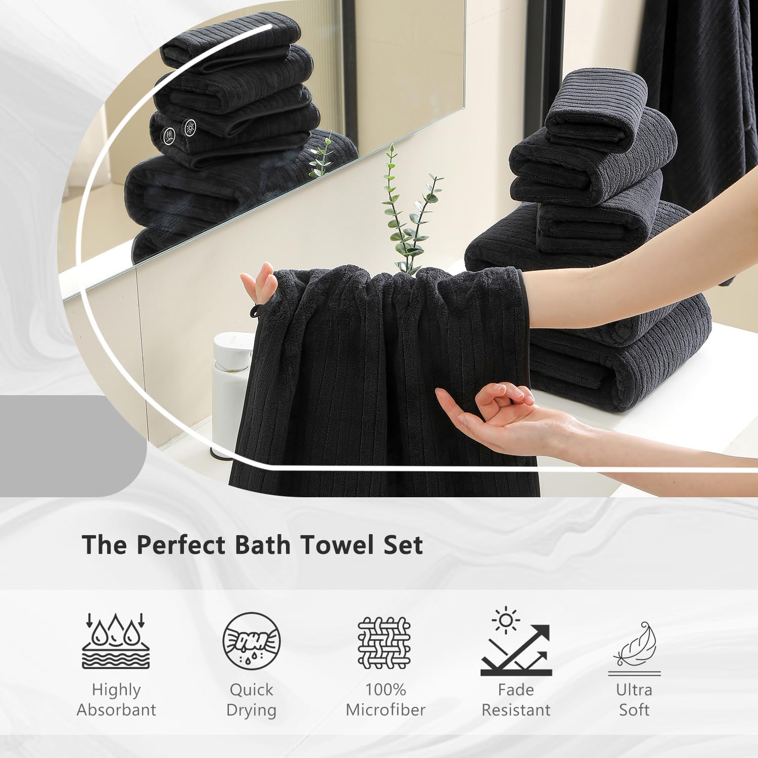 18 Piece Super Soft Bath Towels Set - Black