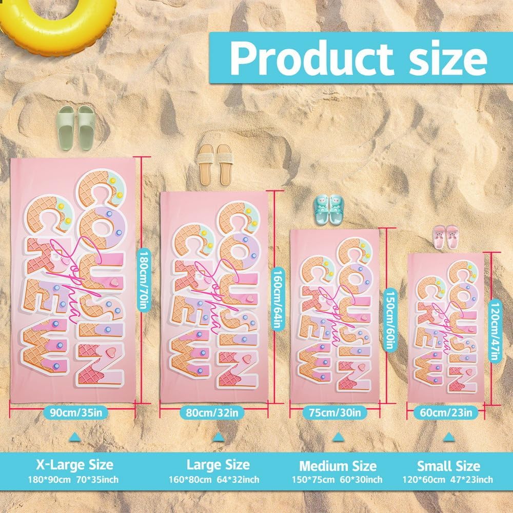 Personalized Beach Towels for Kids with Name - Ice Cream Drip Monogram