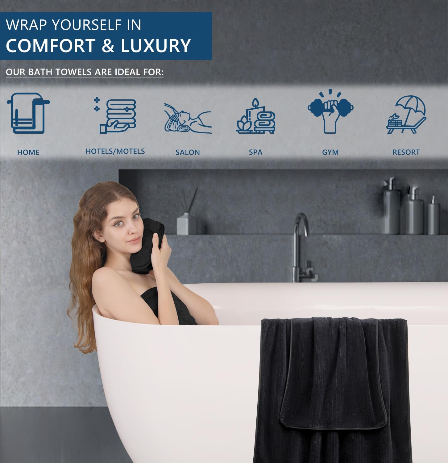 18 Piece Super Soft Bath Towels Set - Black