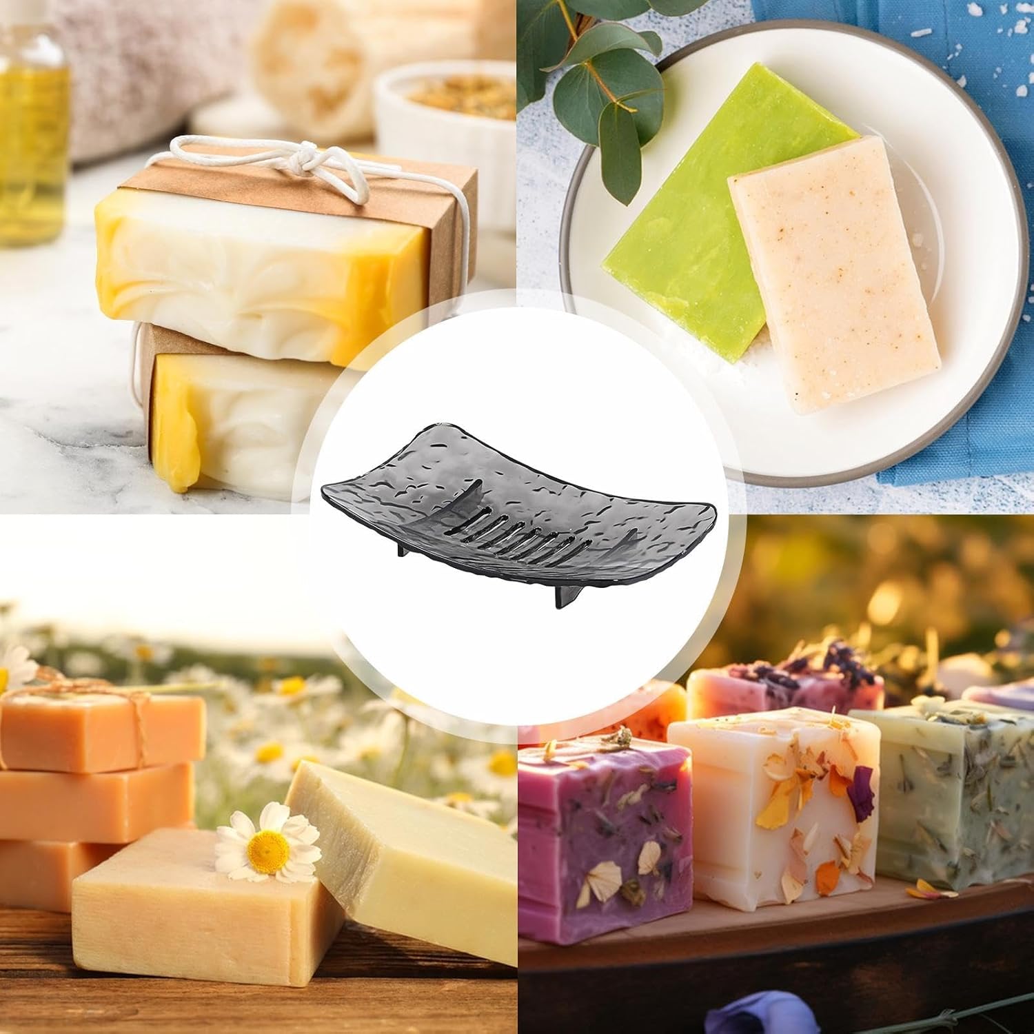 Rectangular Gray Soap Dish with Drain Holes and Holes for Water Drainage