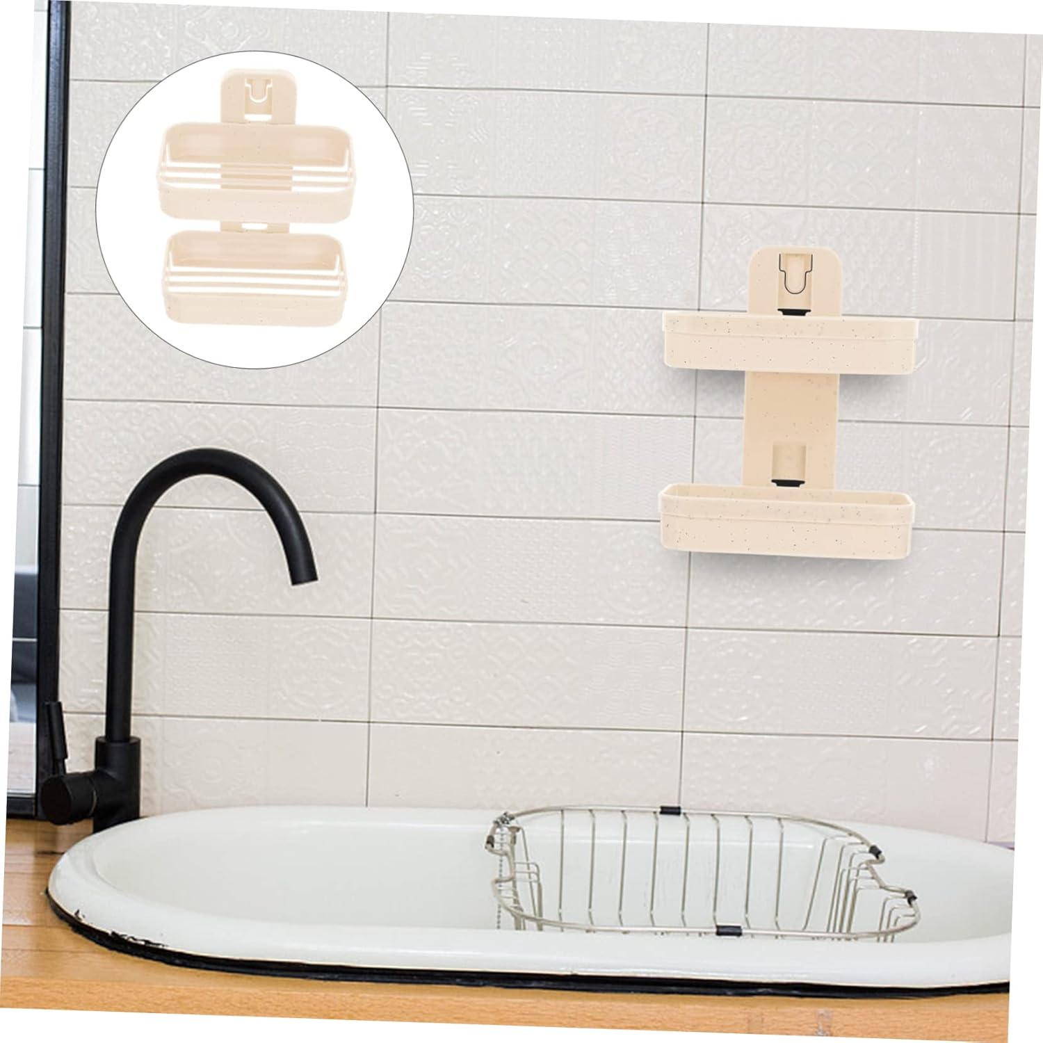 WOONEKY Wall Adhesive Double Layer Soap Holder