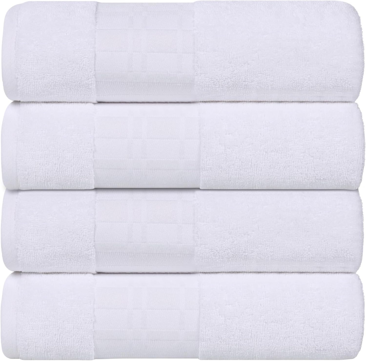 Superior 4-Piece Cotton Bath Towel Set with Geometric Dobby Border