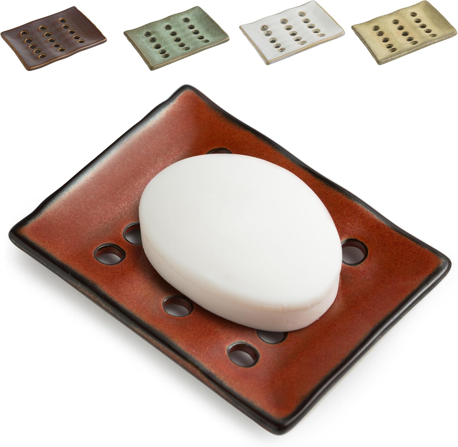 Red Ceramic Soap Holder with Drain Multi-functional