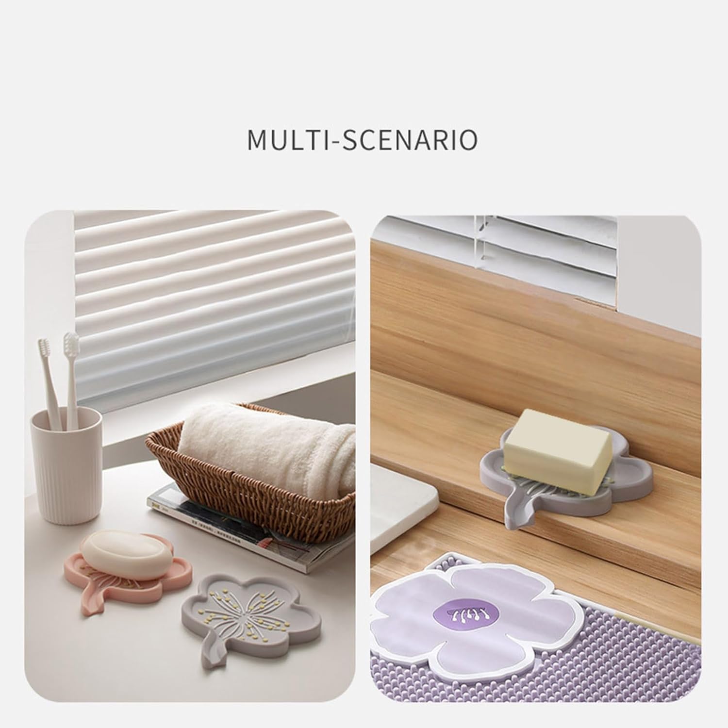 Curfair Soap Dish with Flower Shape Non-Slip Drainage Tray