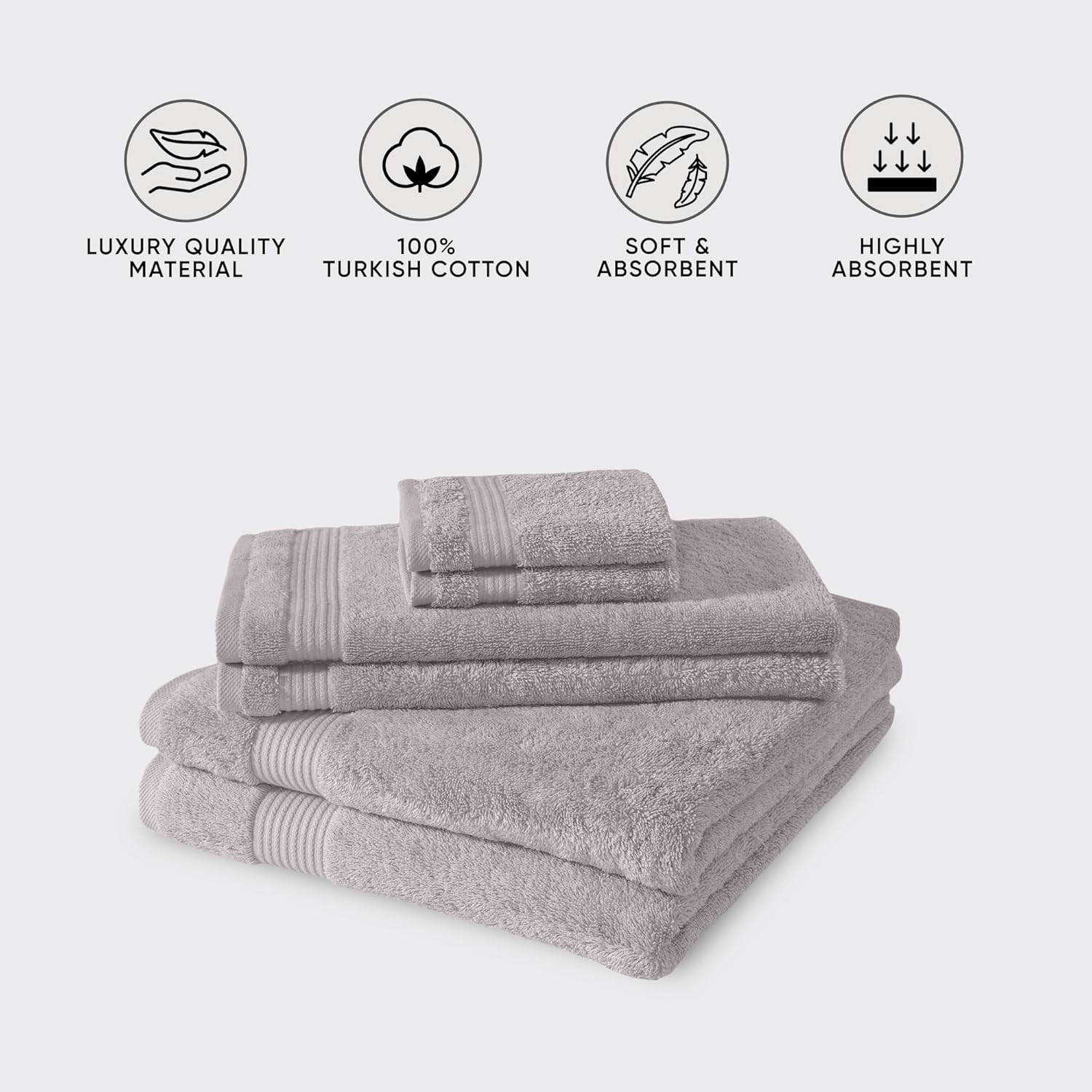 Classic Turkish Towels 6 Piece Set - Light Grey