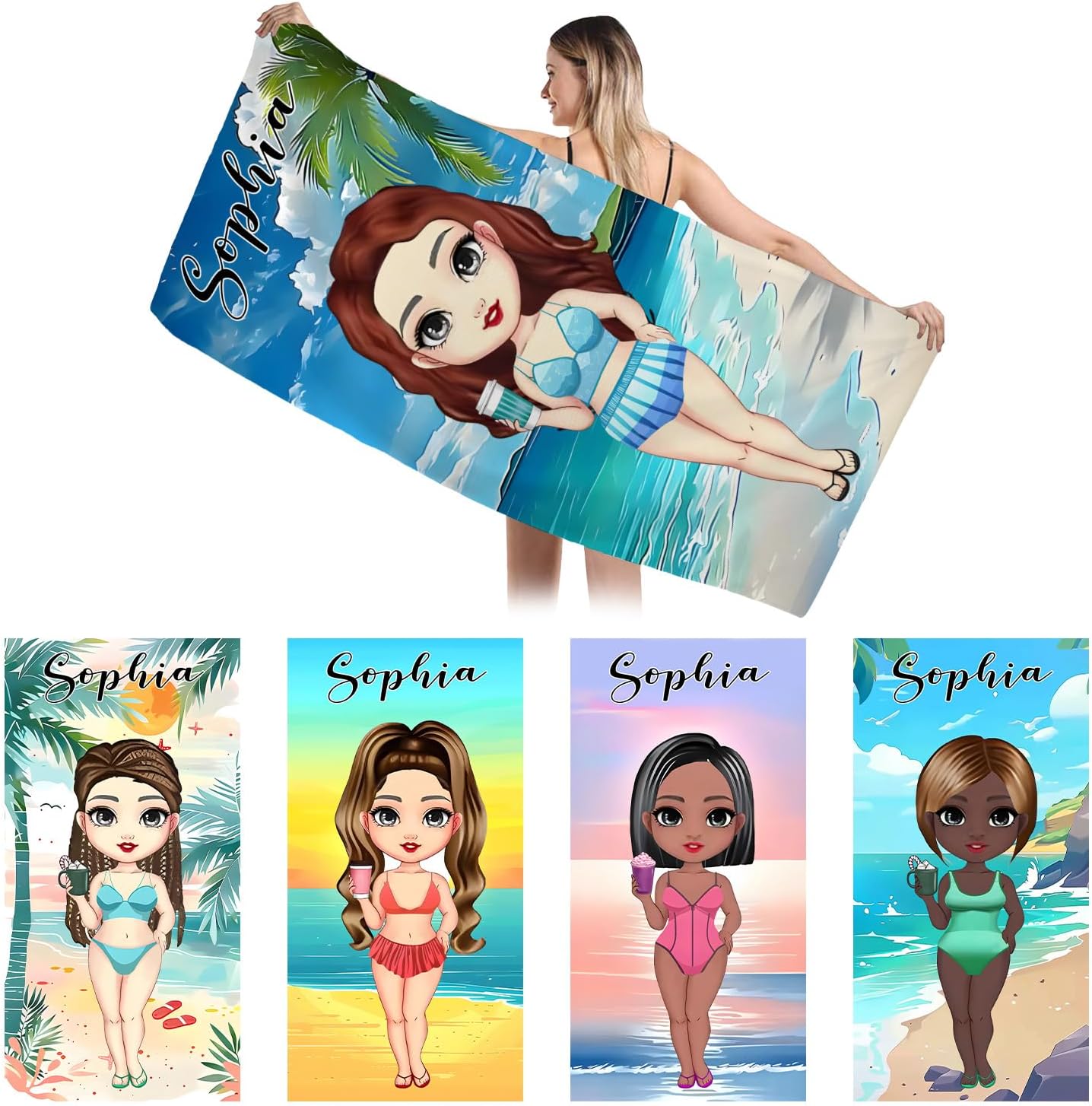 Customized Beach Towel with Photos and Text for Kids Adults