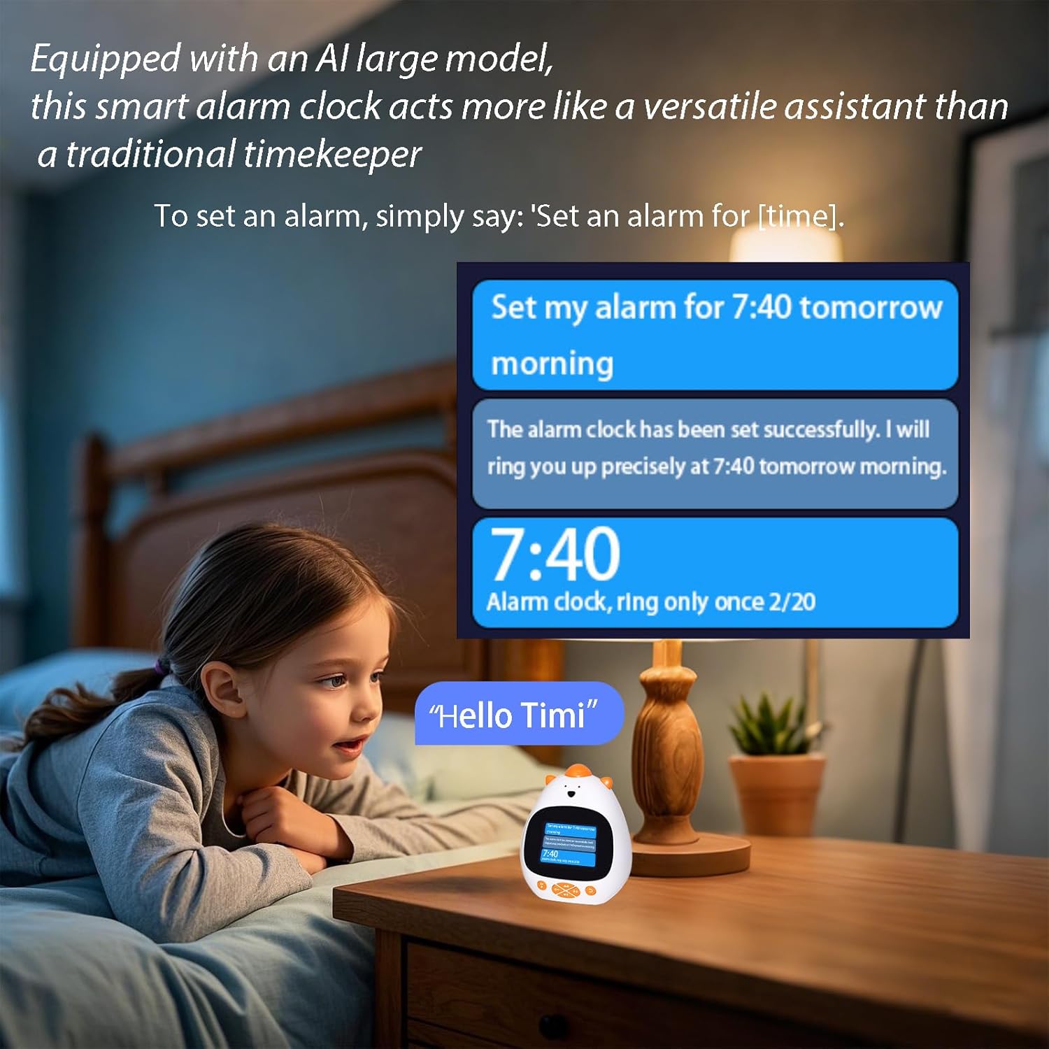 AI Voice Alarm Clock for Kids Sleep Trainer Smart Wake Clock