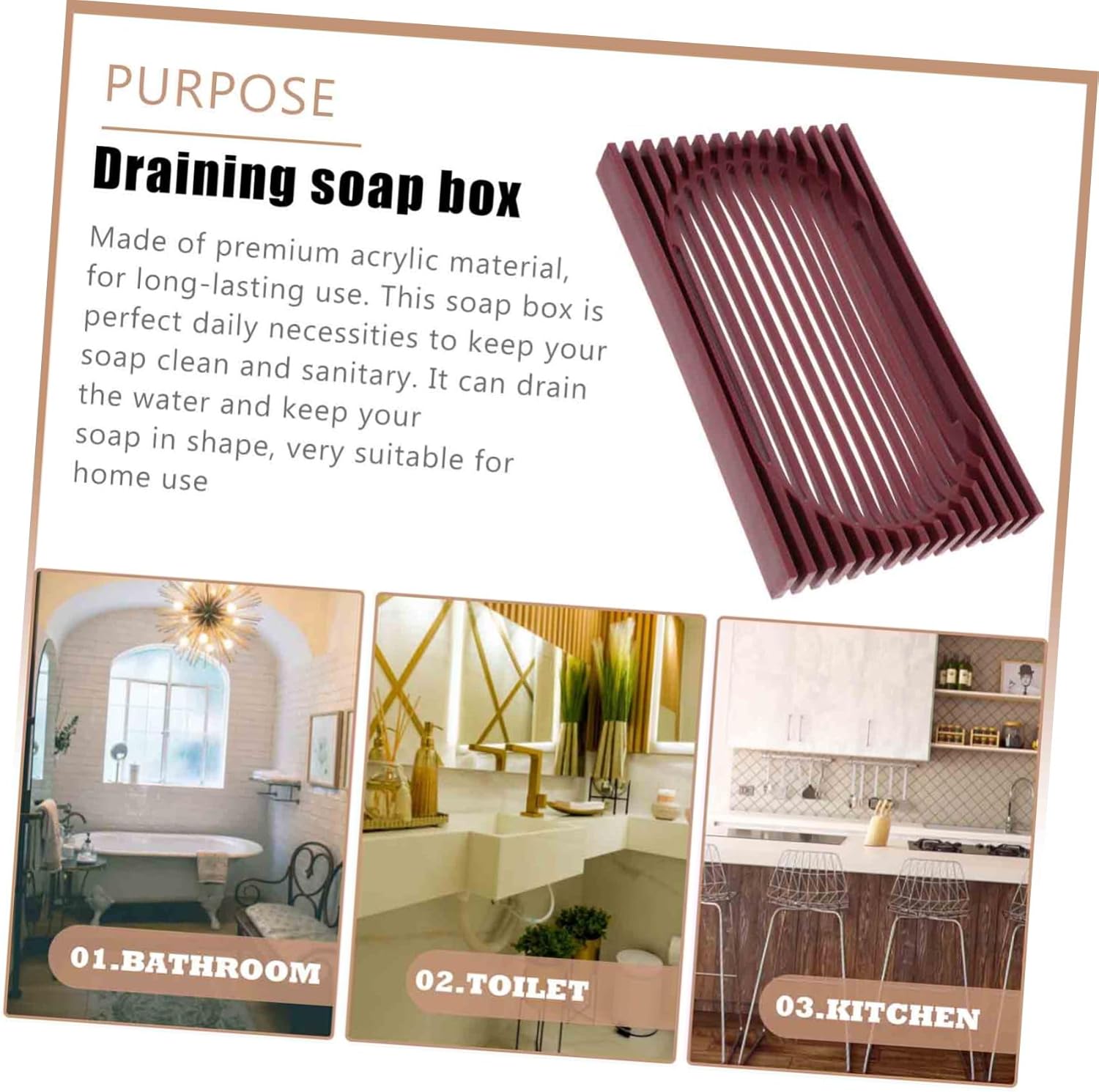 Ciieeo Acrylic Drain Soap Dish Sturdy Holder for Bathroom