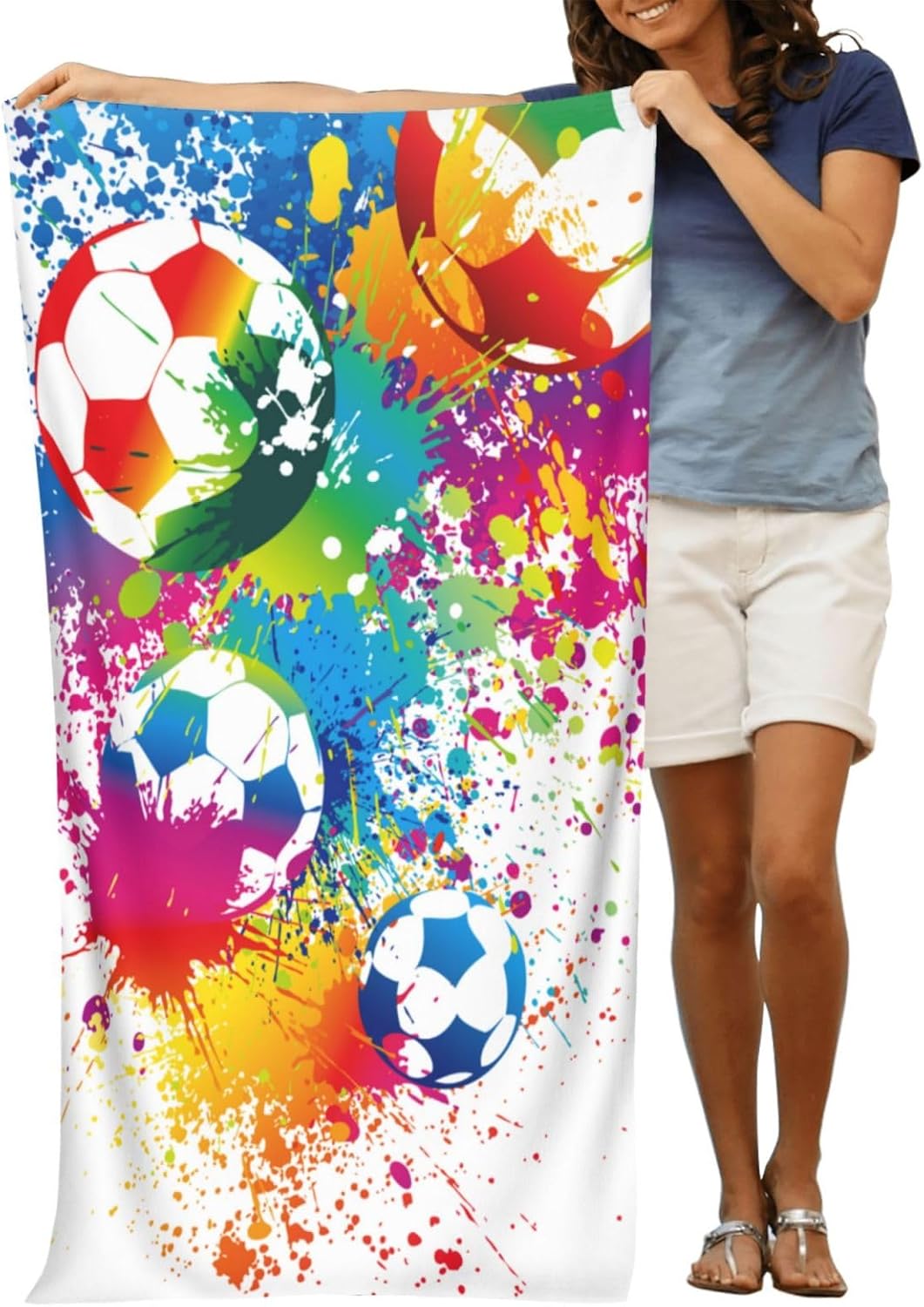 VOOHDDY Colorful Soccer Football Fun Beach Towel