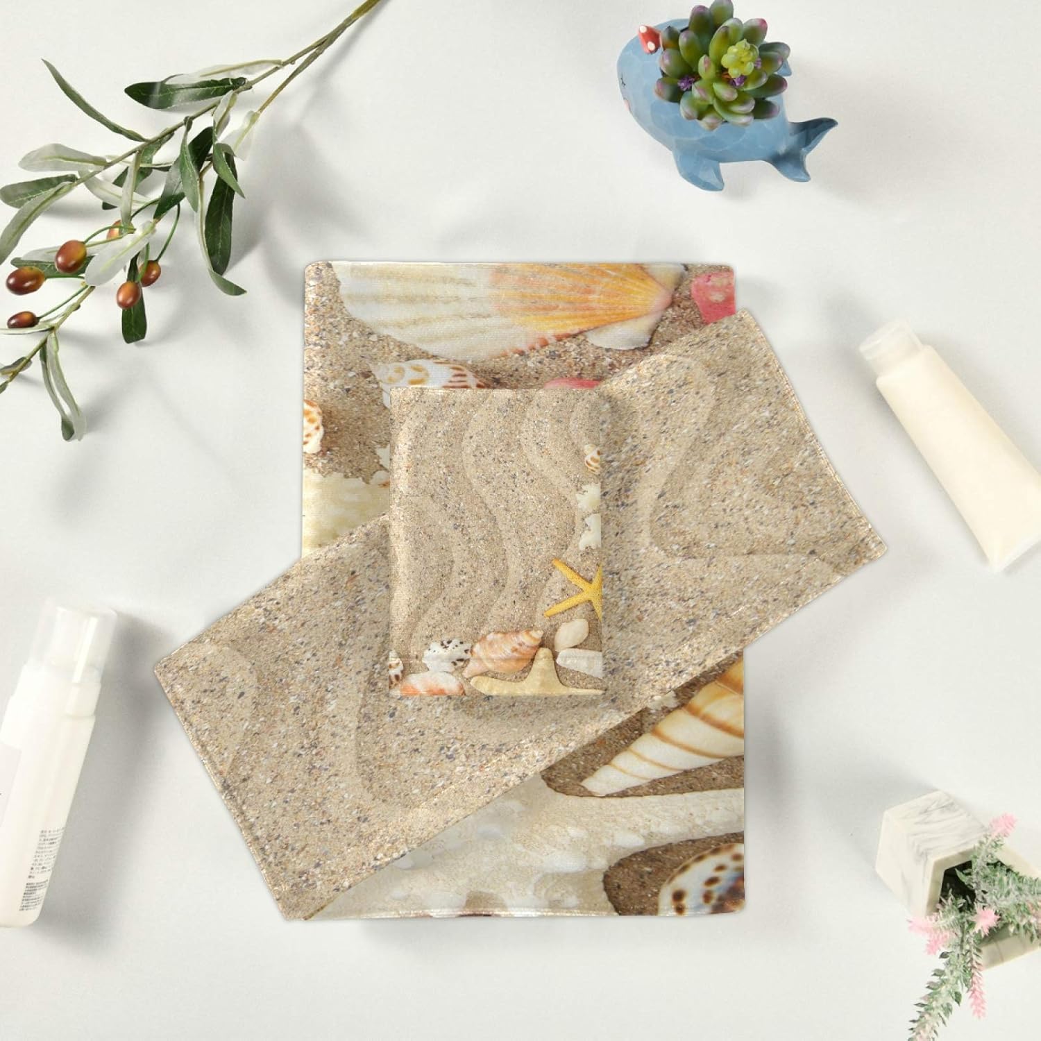 ALAZA Towel Set of 3 Seashells Starfishes