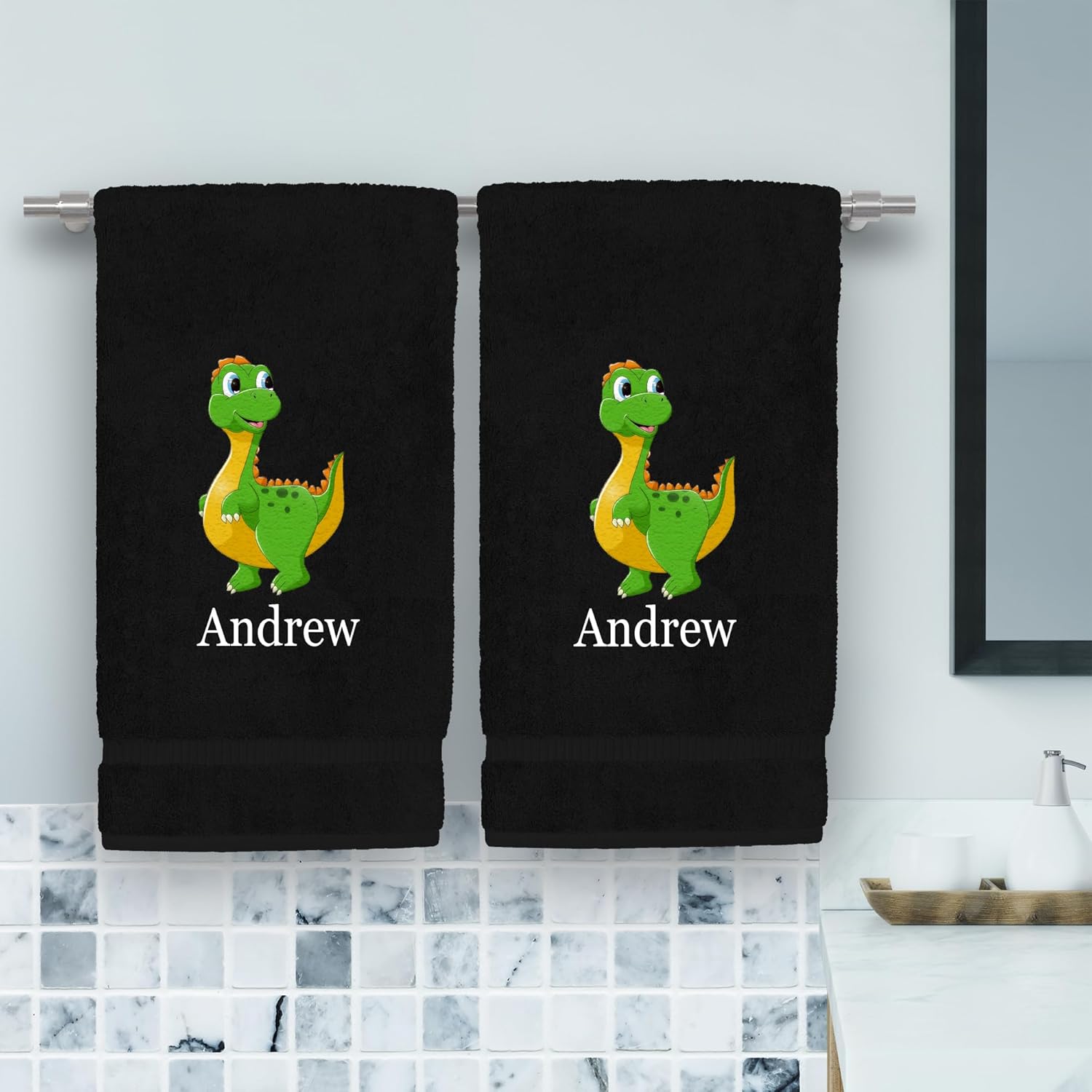 Personalized Kids Hand Towel Set with Animal Prints - 16x30 Inches 1