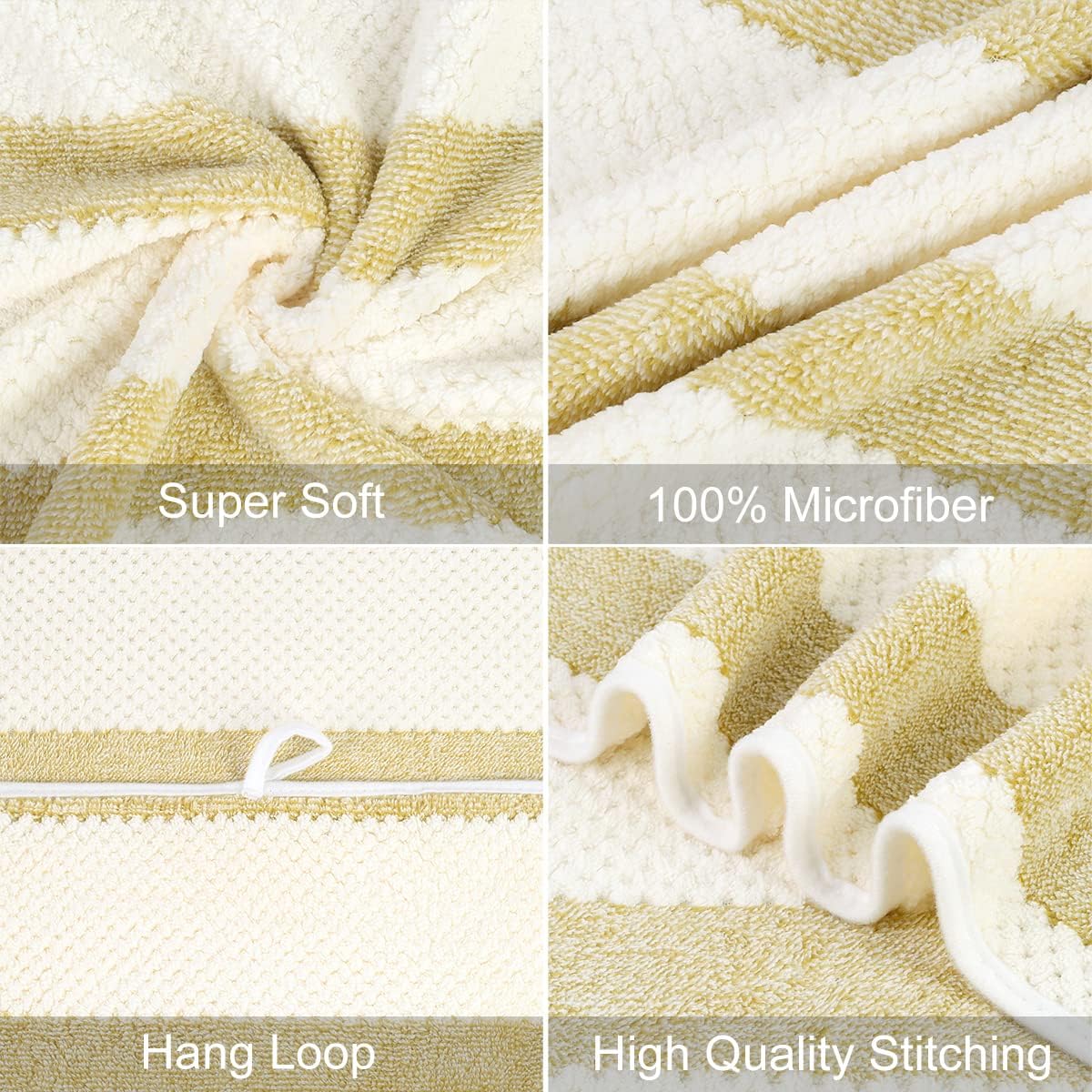 JML Plush Soft Bath Towels 2 Pack 30x60 Waffle Stripe Light Brown
