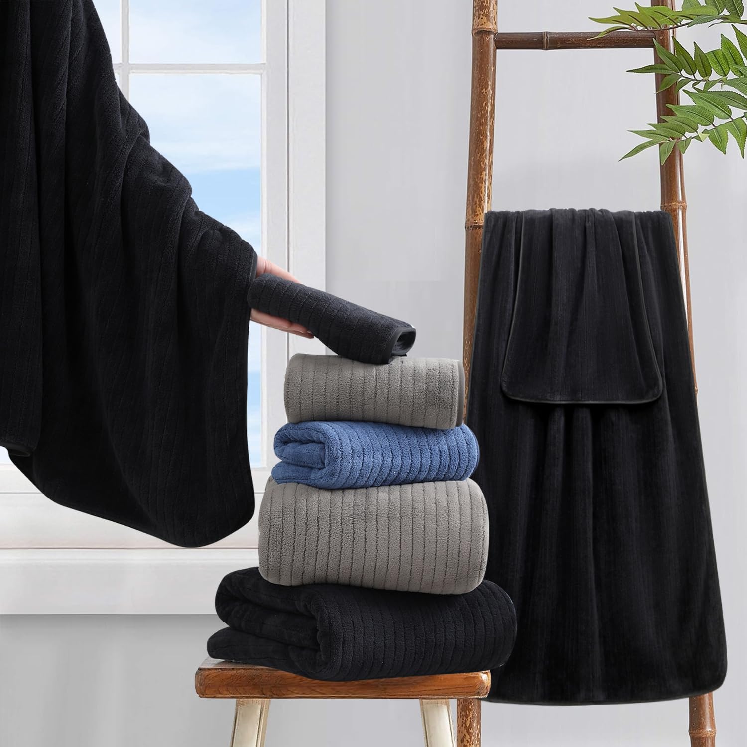 18 Piece Super Soft Bath Towels Set - Black